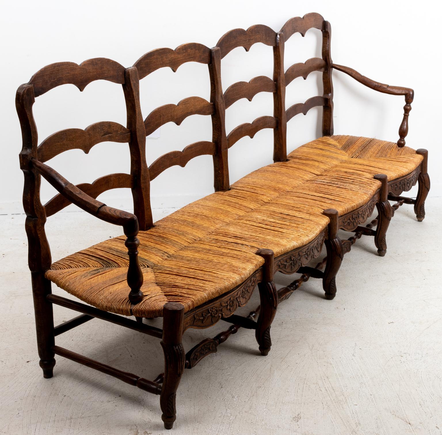 19th Century French Oak Rushed Seat Settee 1