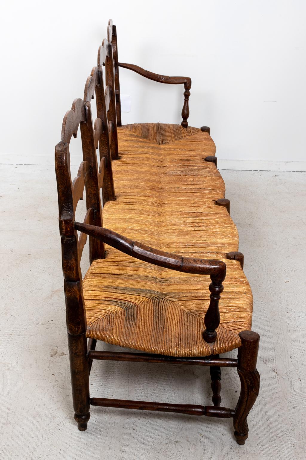 19th Century French Oak Rushed Seat Settee 2