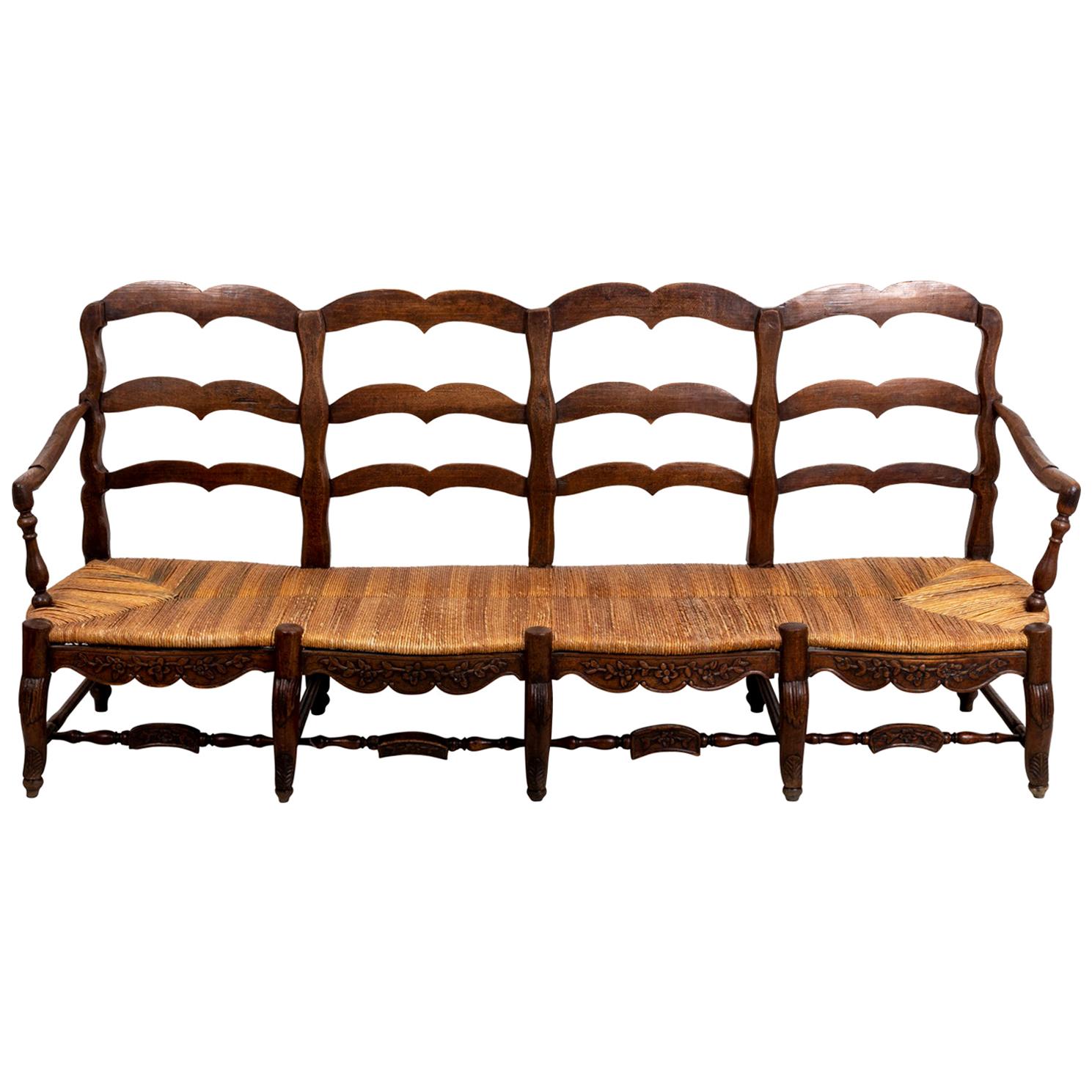 19th Century French Oak Rushed Seat Settee
