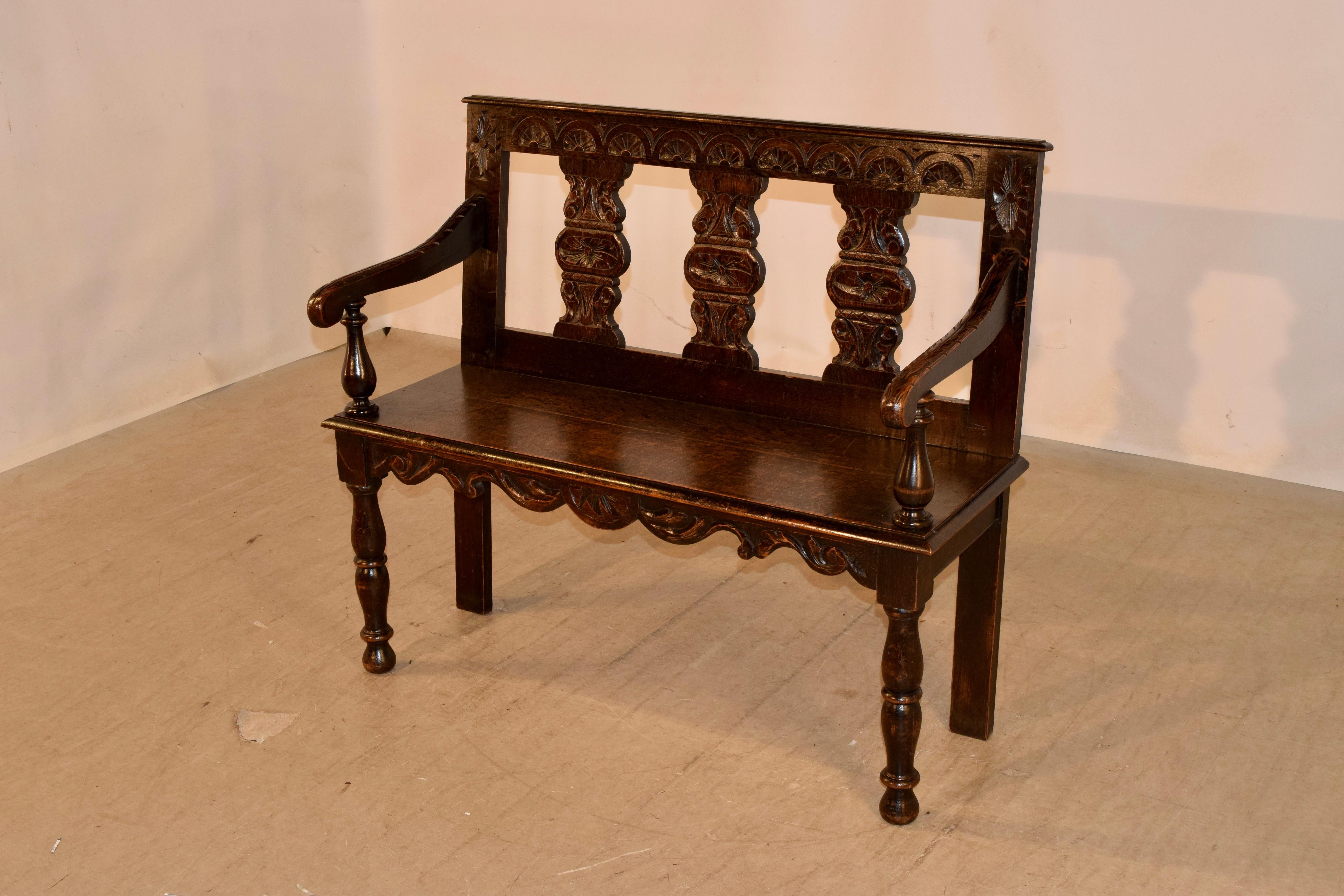 Hand-Carved 19th Century French Oak Settee For Sale
