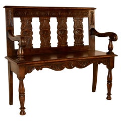 19th Century French Oak Settee with Hand Carving