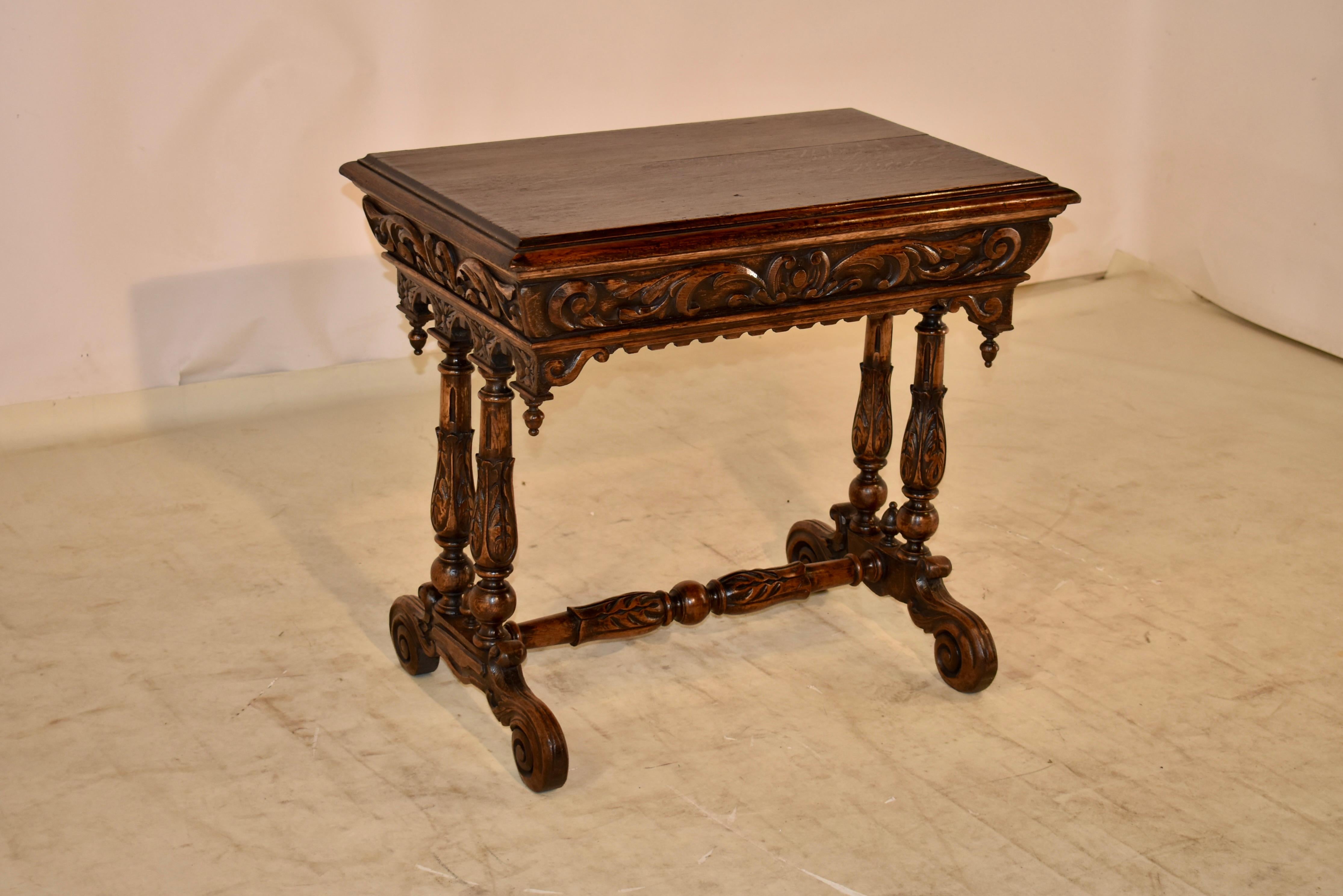Hand-Carved 19th Century French Oak Side Table For Sale