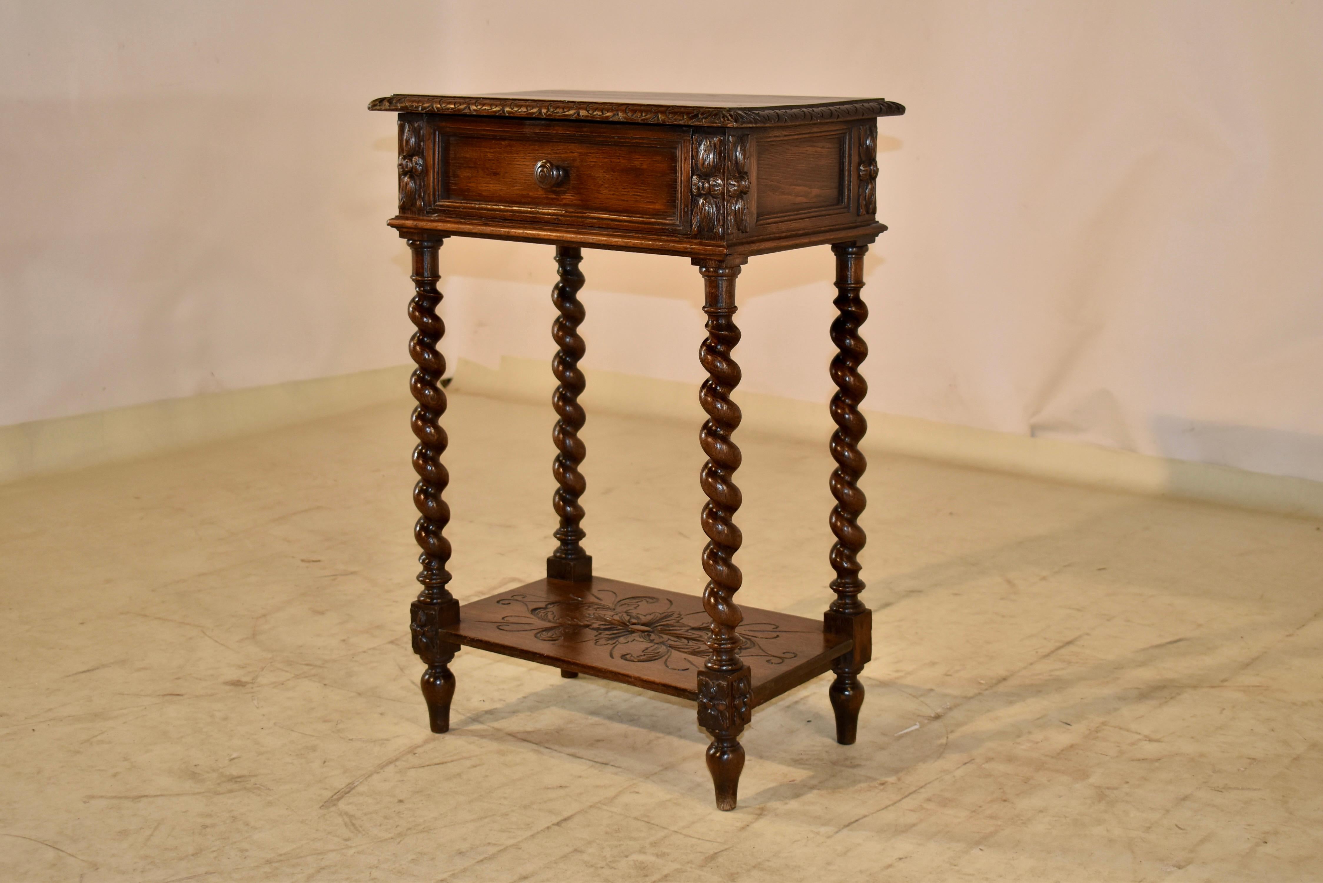 19th Century French Oak Side Table with Drawer 1