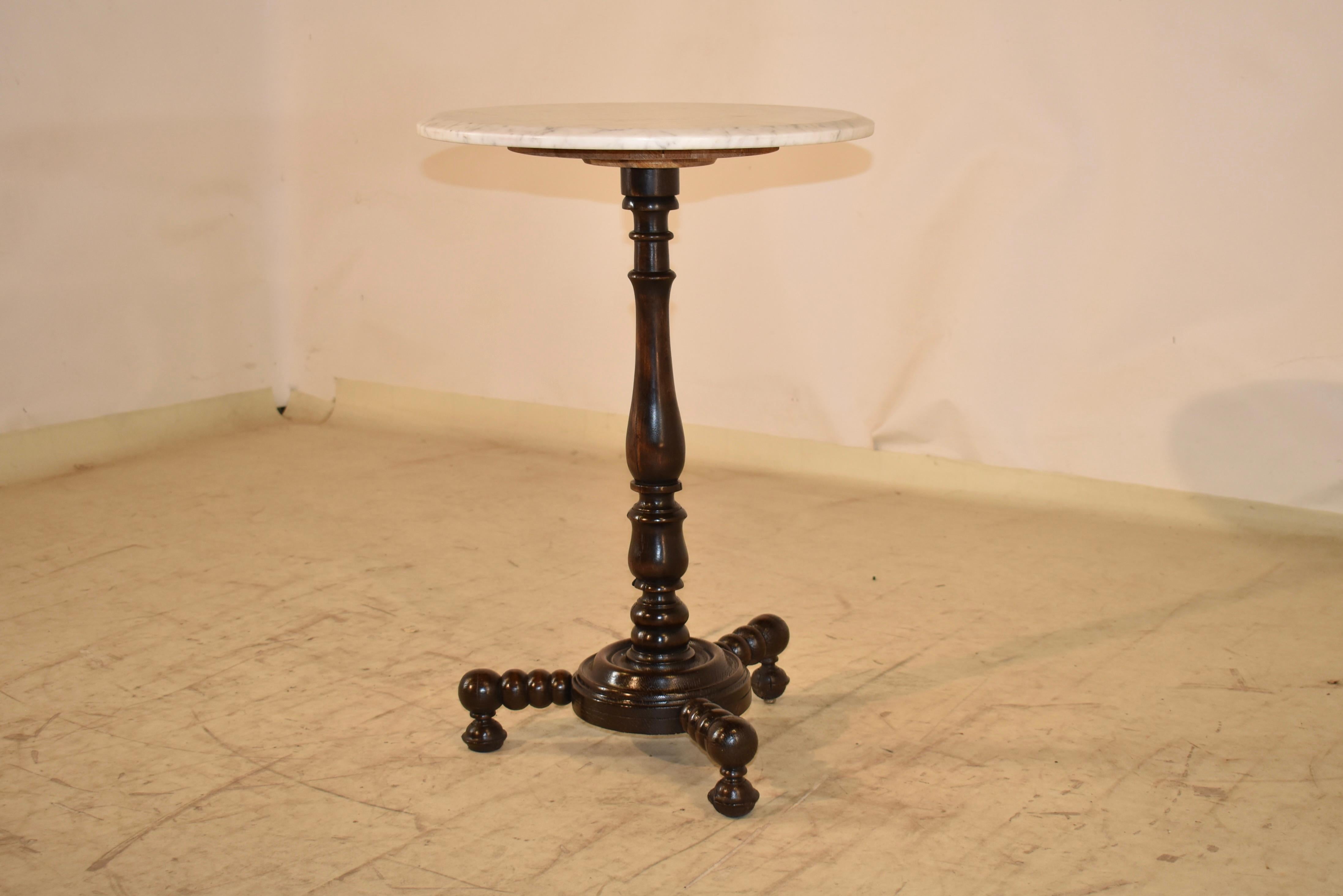 Turned 19th Century French Oak Side Table with Marble Top