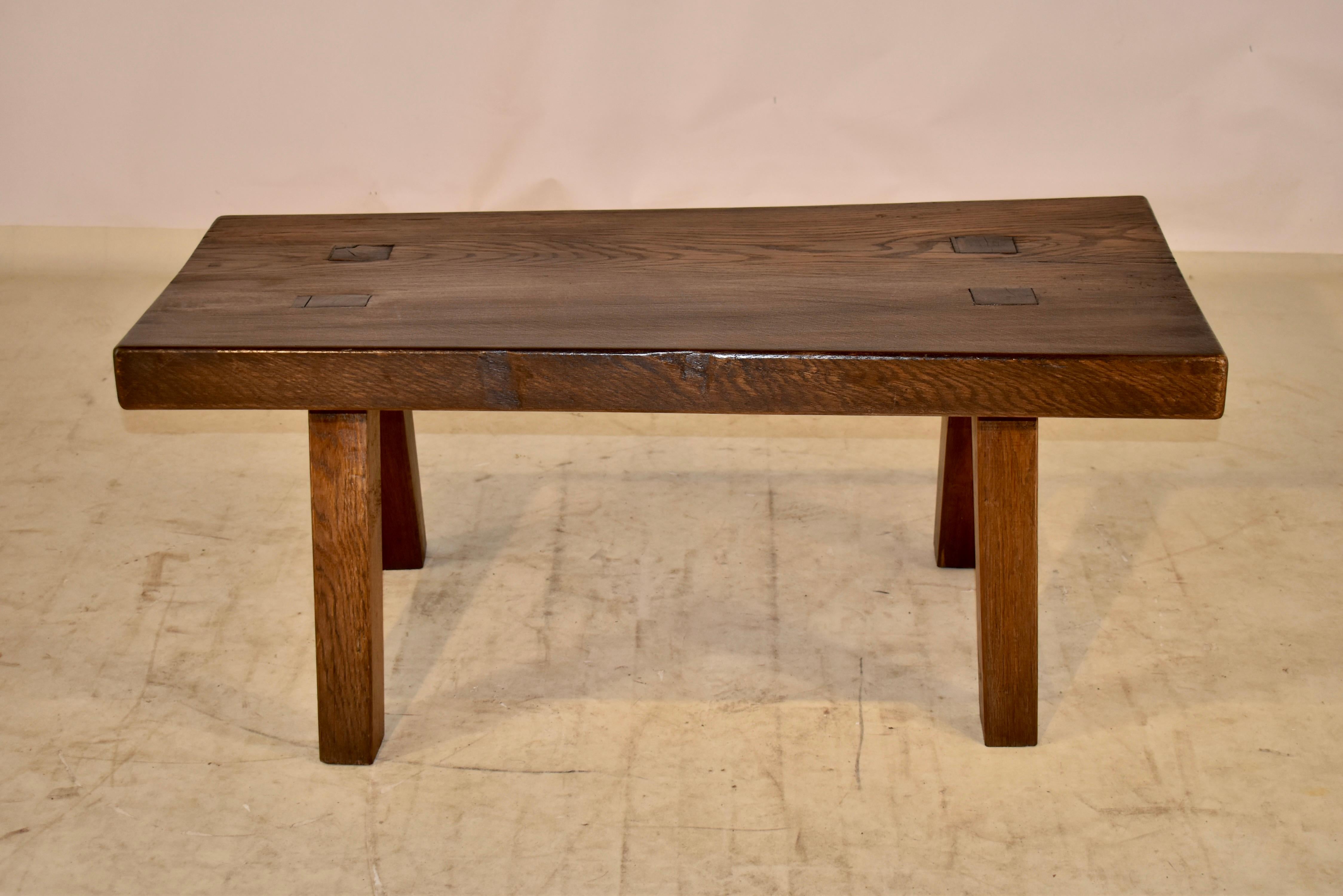 Country 19th Century French Oak Slab Top Table For Sale