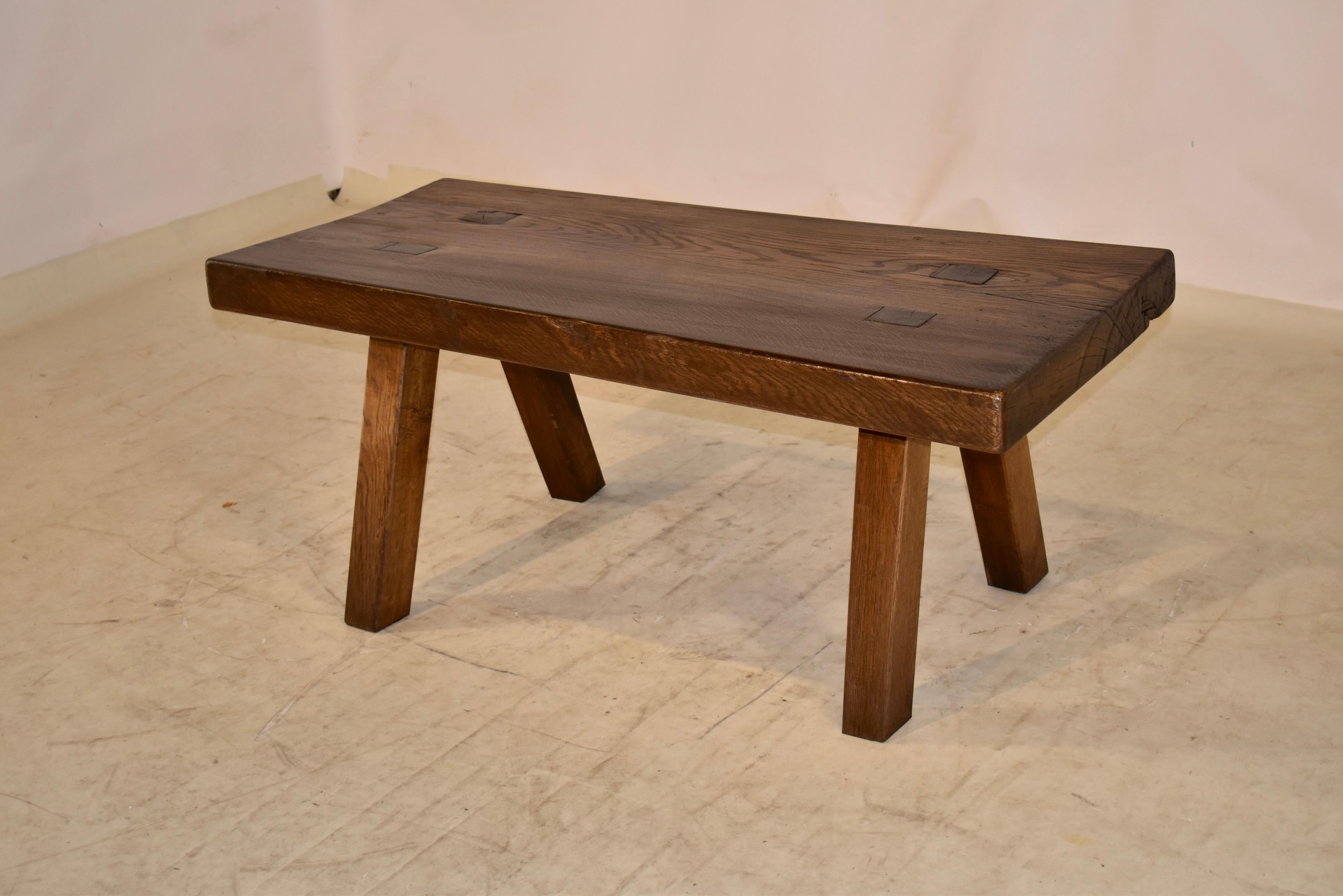 19th Century French Oak Slab Top Table In Good Condition For Sale In High Point, NC