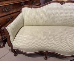 19th Century French Oak Sofa / Settee with Cabriole Legs & Nice Upholstery