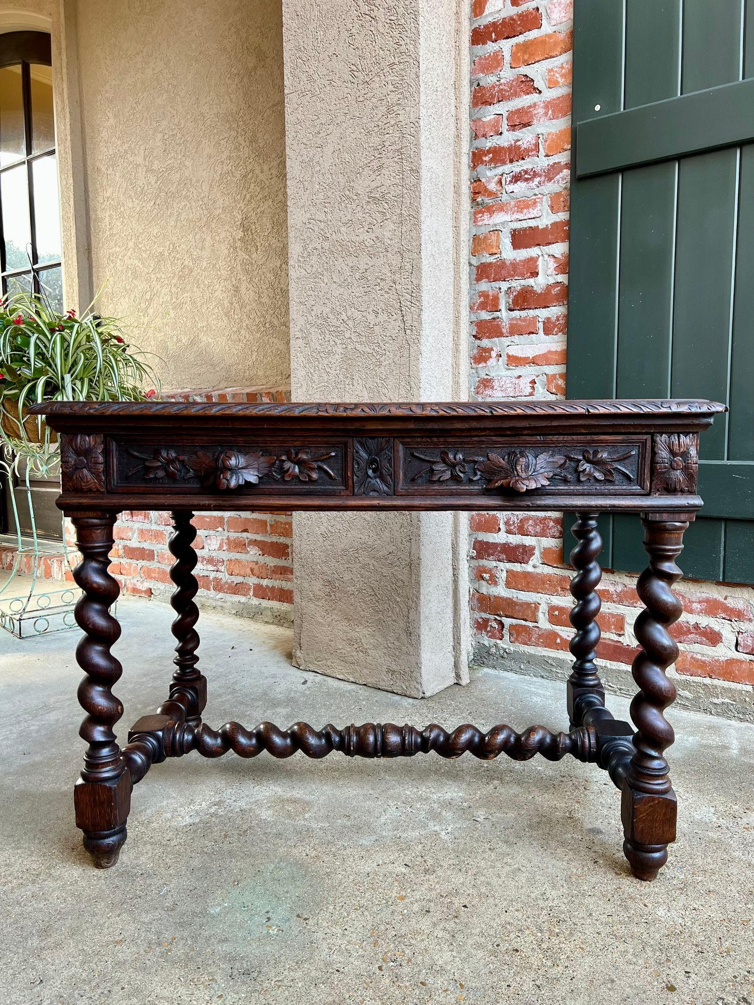 19th century French Oak Sofa Table Writing Desk Carved Black Forest Barley Twist 7