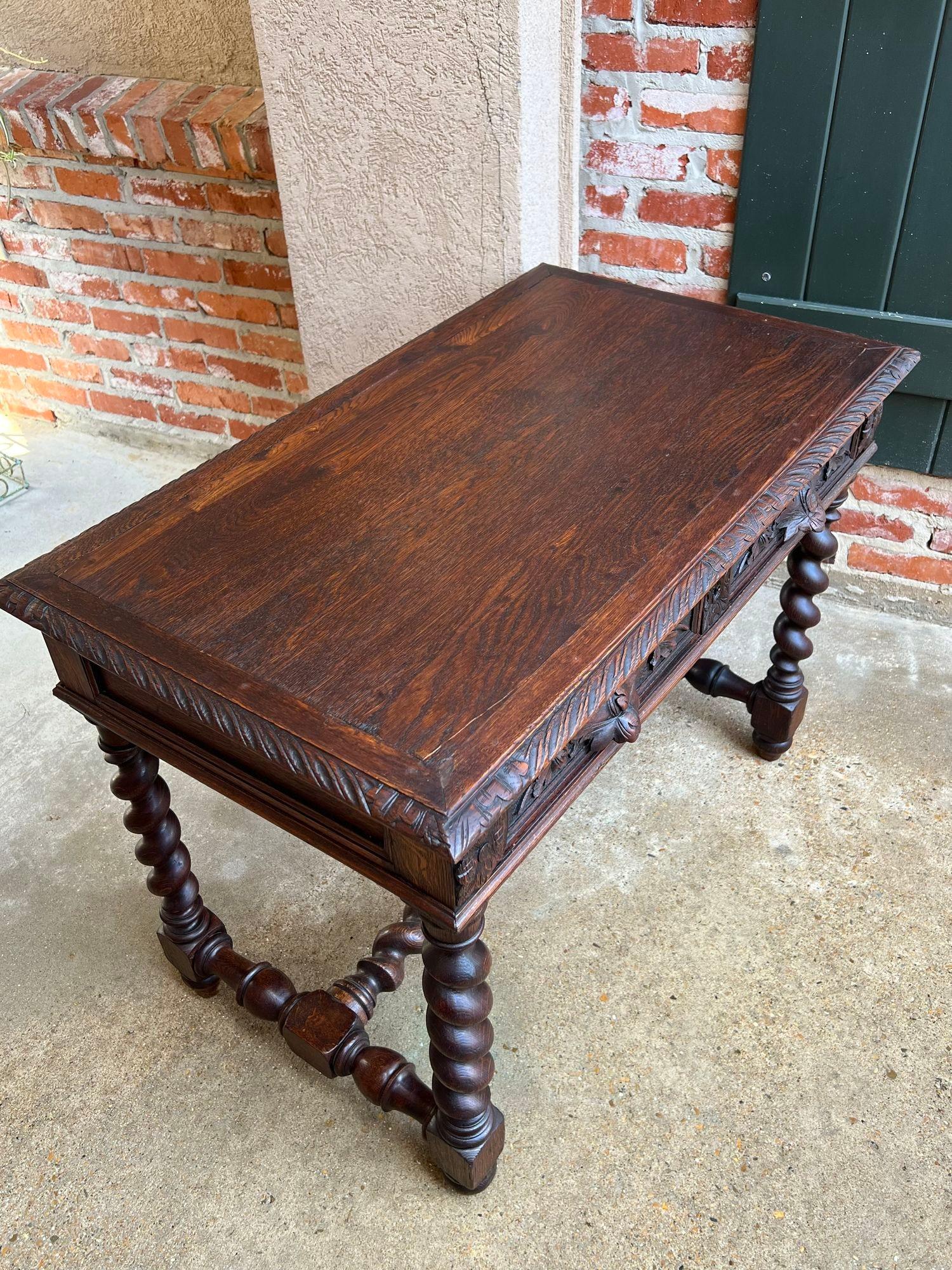 19th century French Oak Sofa Table Writing Desk Carved Black Forest Barley Twist 8