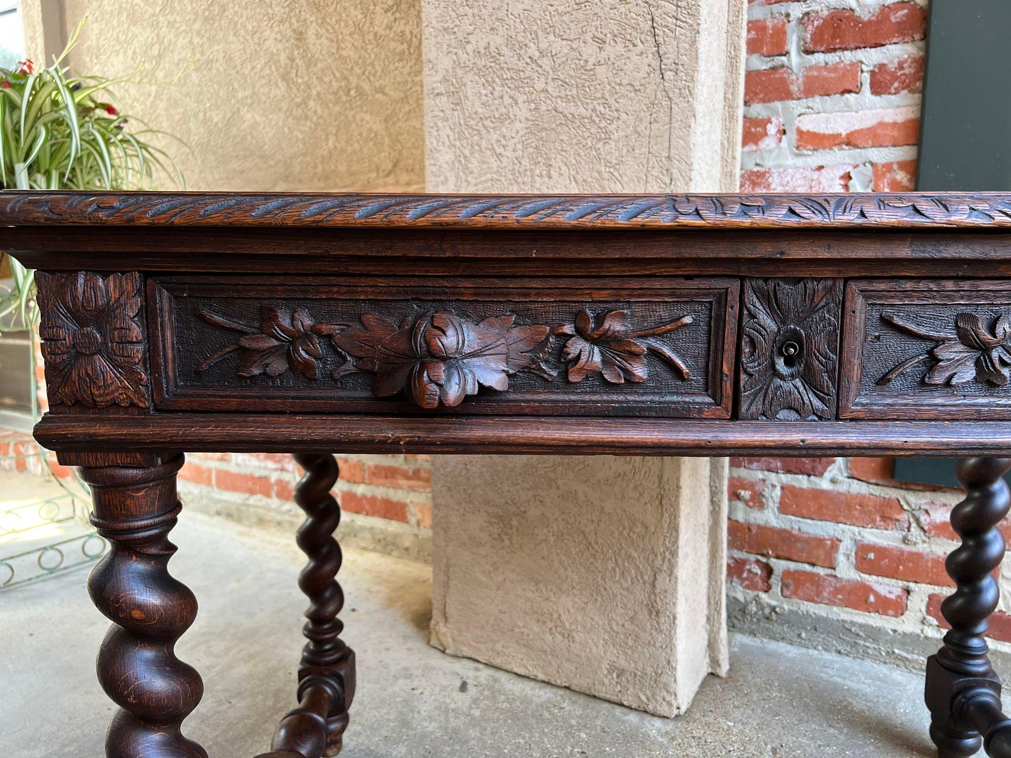 19th century French Oak Sofa Table Writing Desk Carved Black Forest Barley Twist 9