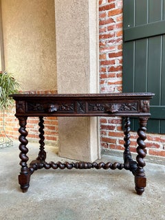 19th century French Oak Sofa Table Writing Desk Carved Black Forest Barley Twist