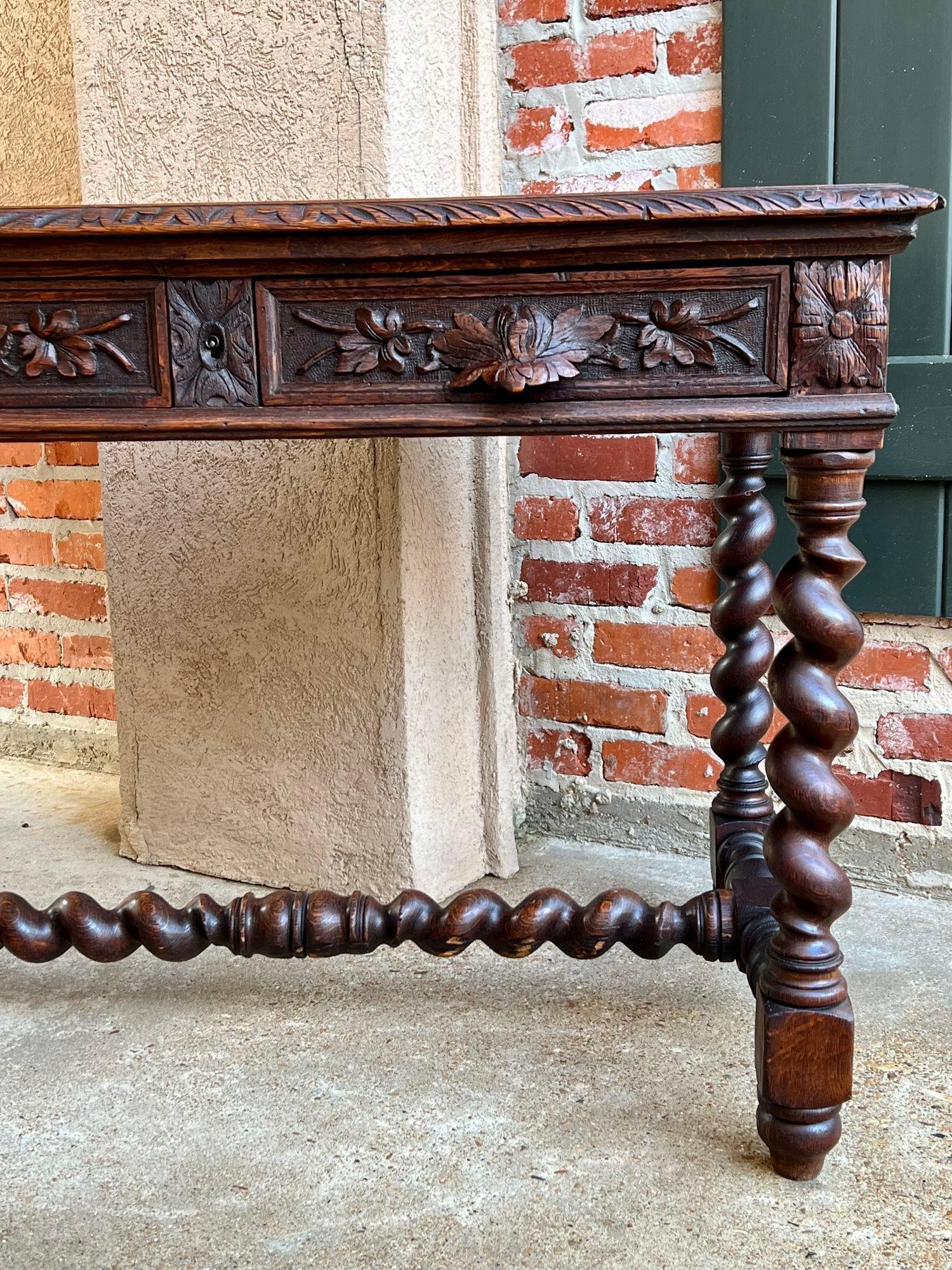 Early 20th Century 19th century French Oak Sofa Table Writing Desk Carved Black Forest Barley Twist