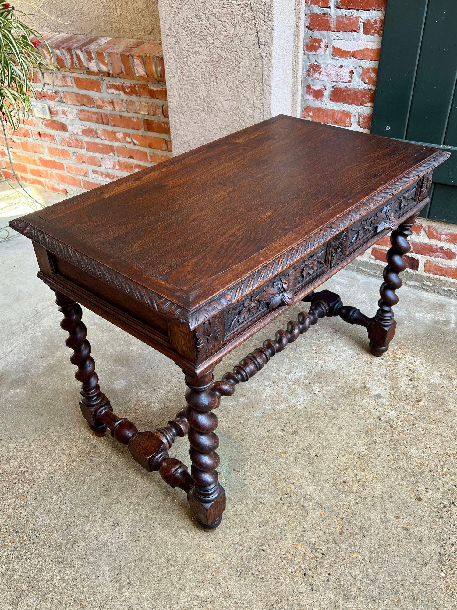 19th century French Oak Sofa Table Writing Desk Carved Black Forest Barley Twist 1