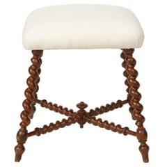 19th Century French Oak Stool with Barley Twist Legs