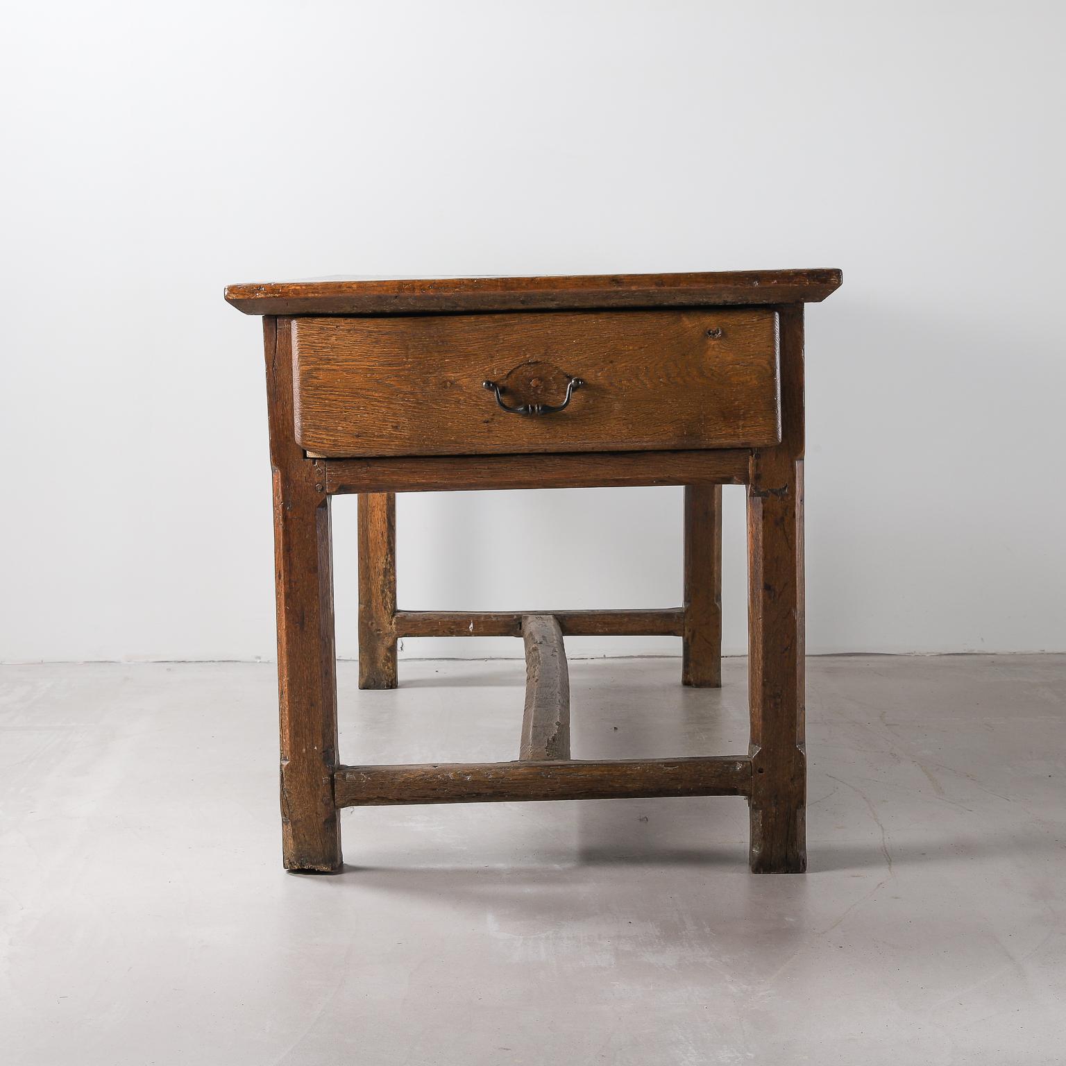 French Provincial 19th Century French Oak Table With Centre Stretcher