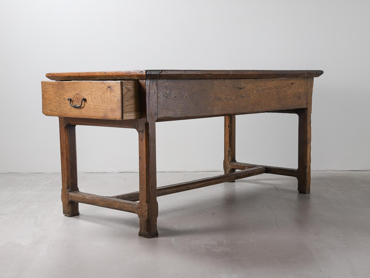 19th Century French Oak Table With Centre Stretcher 1