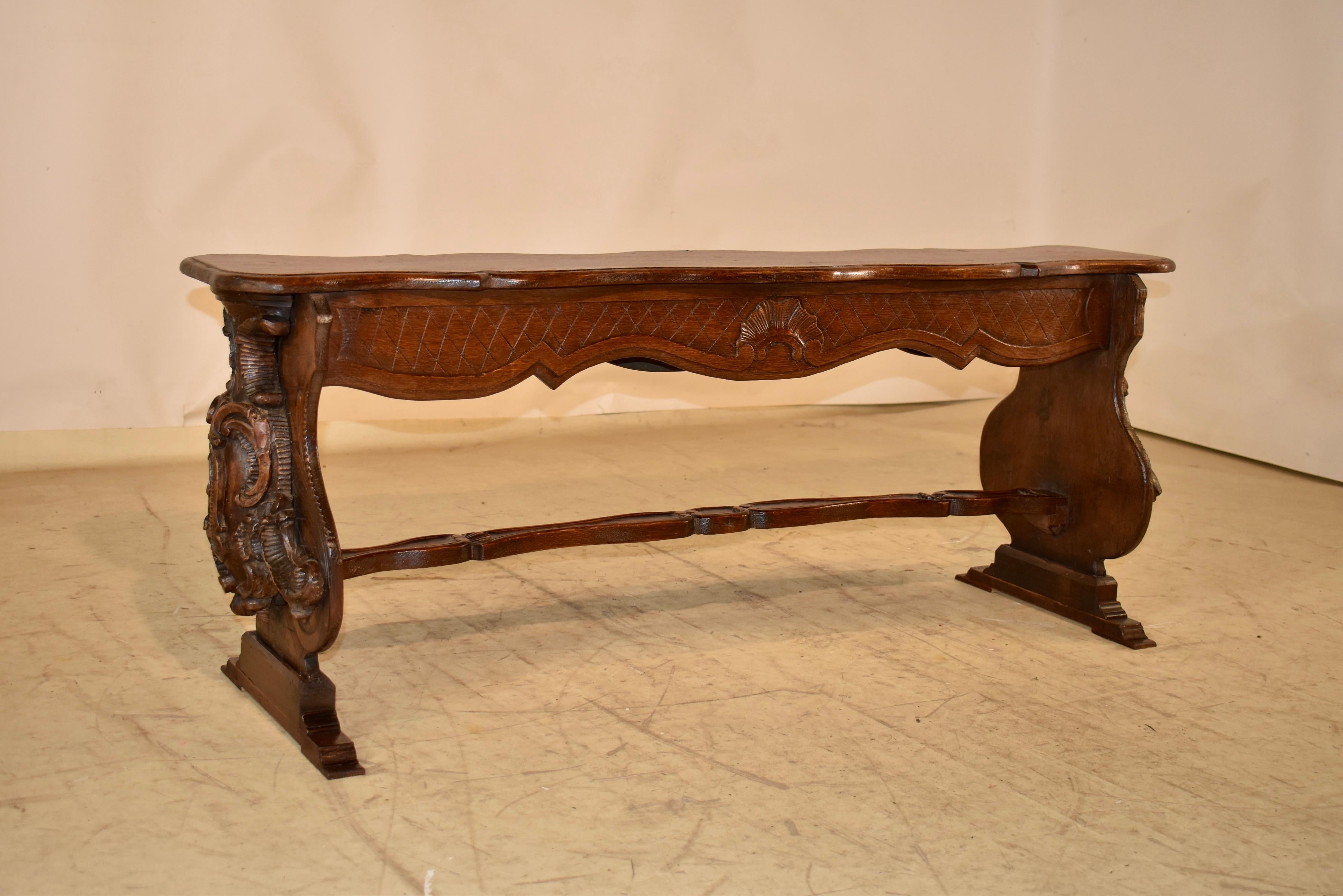 Banco de caballete de roble francés del siglo XIX Luis Felipe en venta