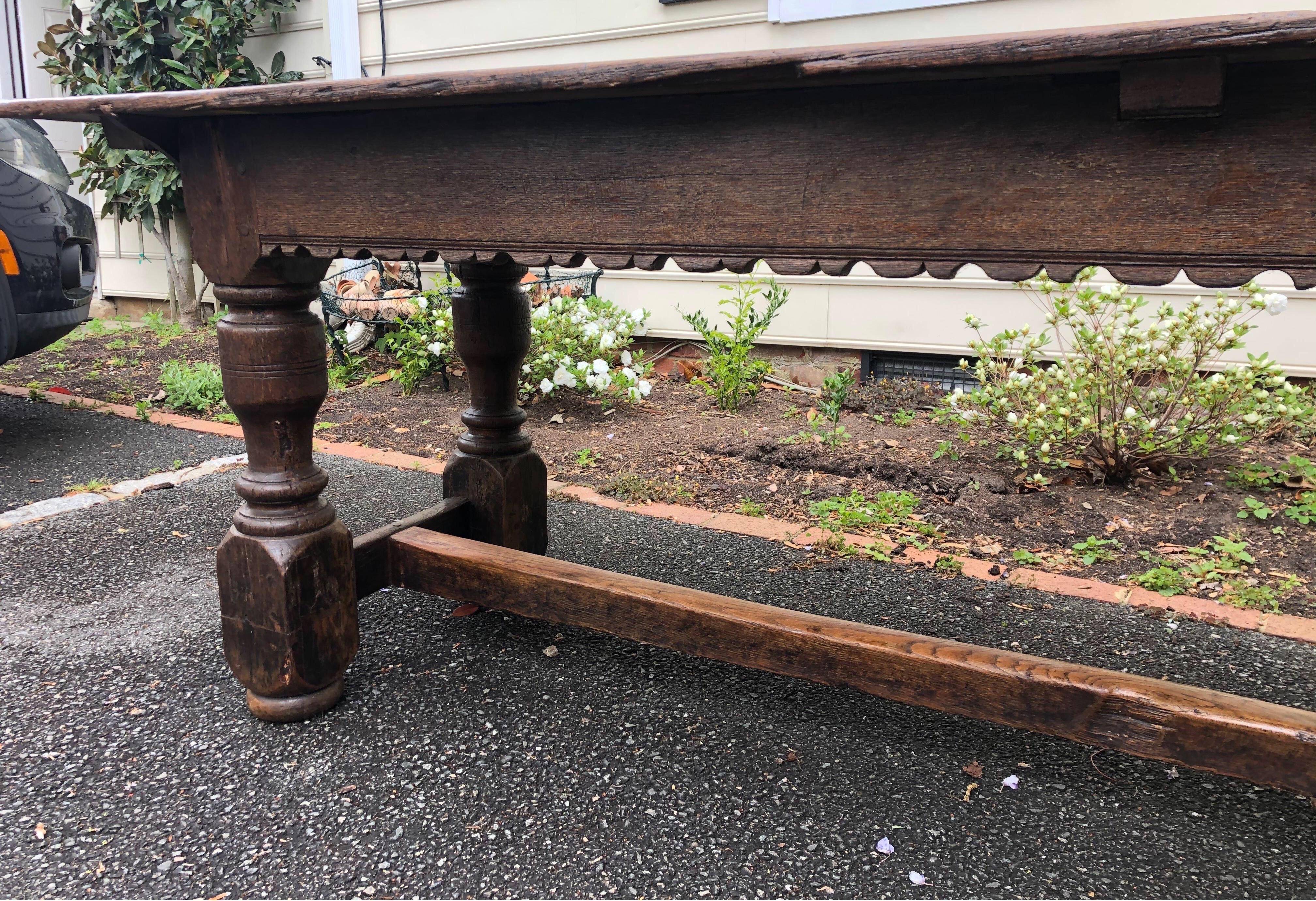 19th Century French Oak Trestle Table In Good Condition In Charleston, SC