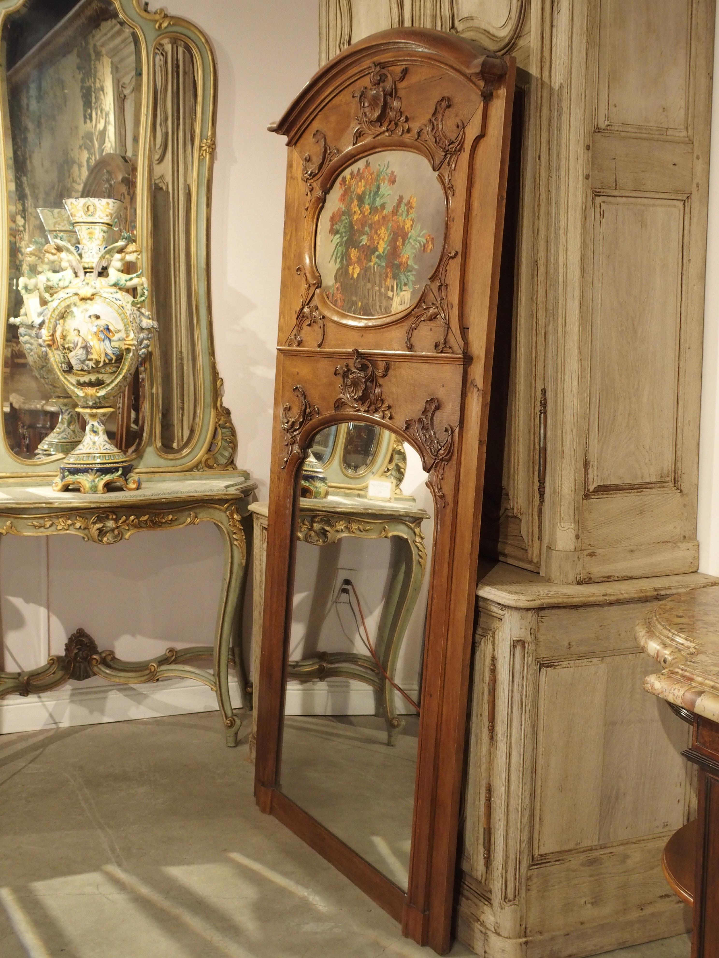 19th Century French Oak Trumeau Mirror 2
