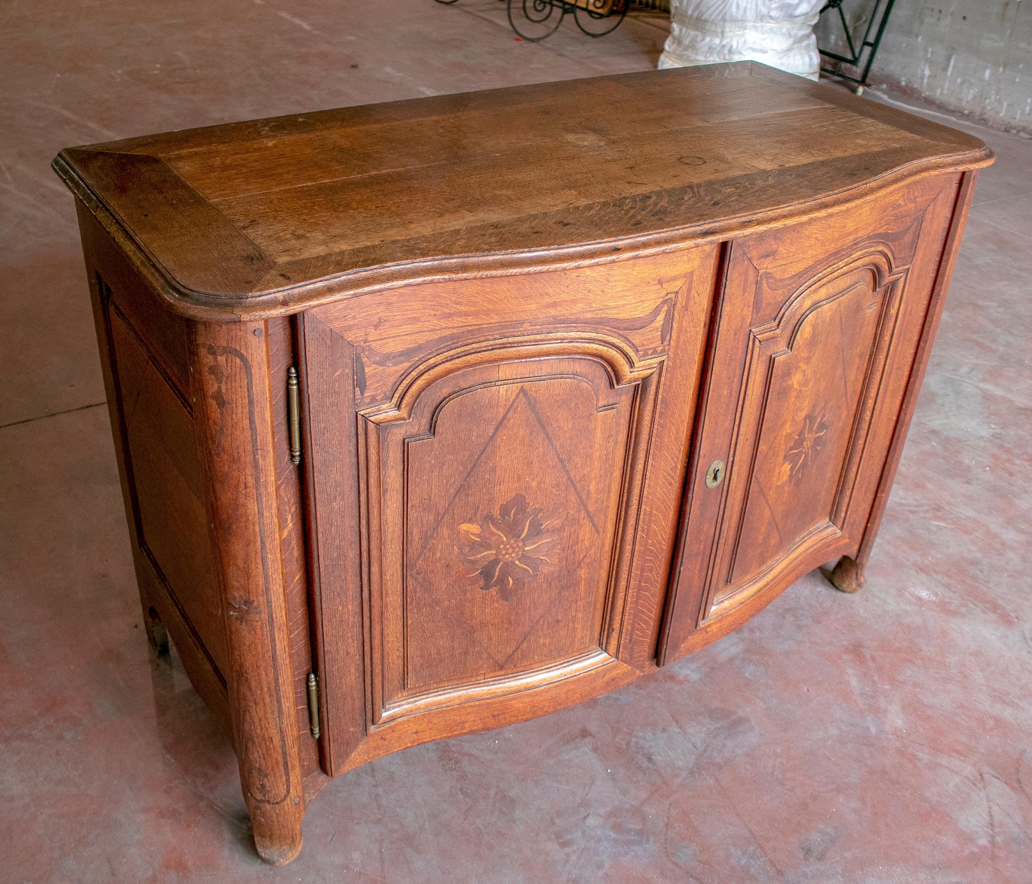 19th century French oak two-door chest with satinwood inlay.