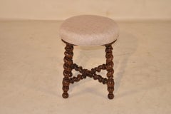 19th Century French Oak Upholstered Stool