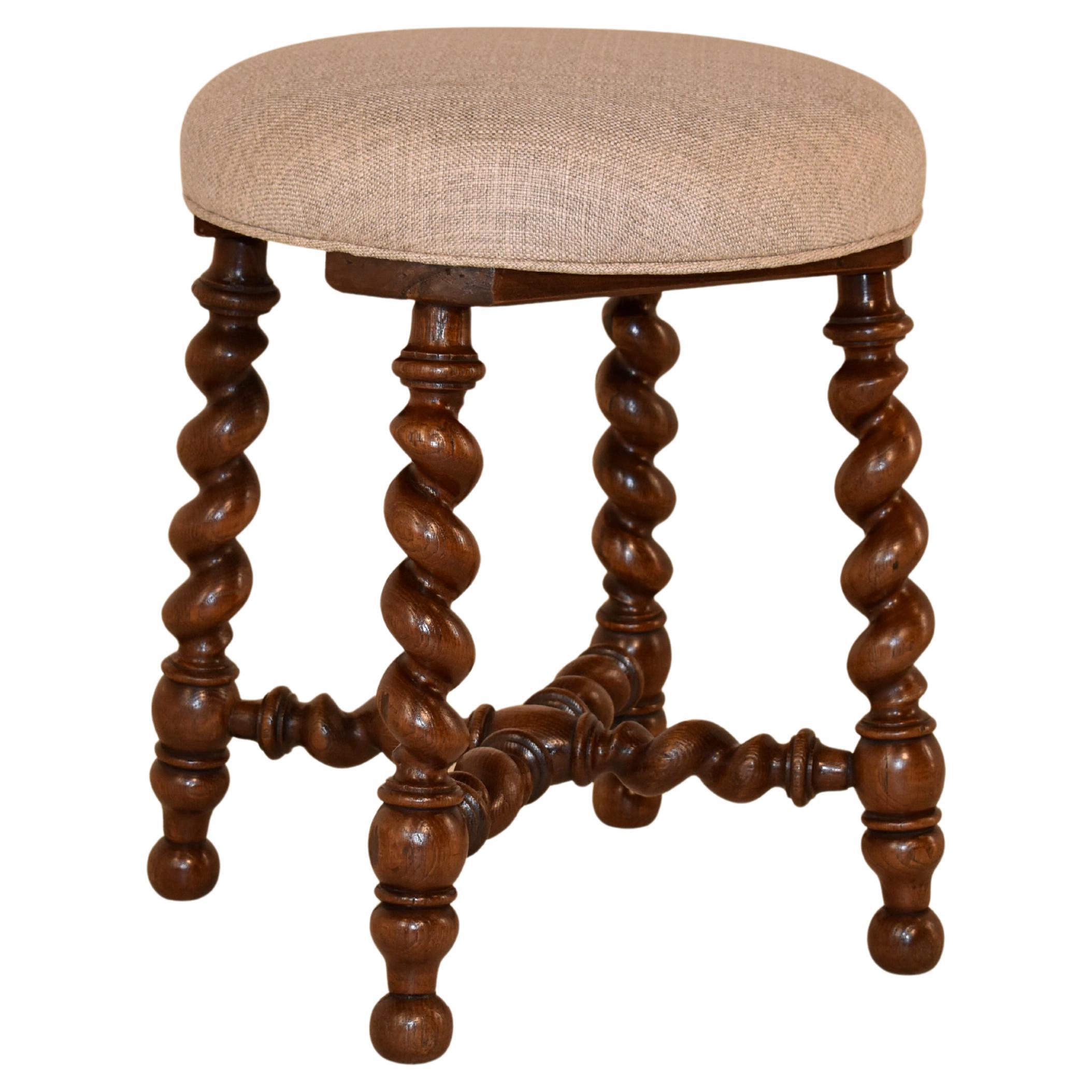 19th Century French Oak Upholstered Stool