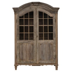 19th Century French Oak Vitrine with Arched Pediment