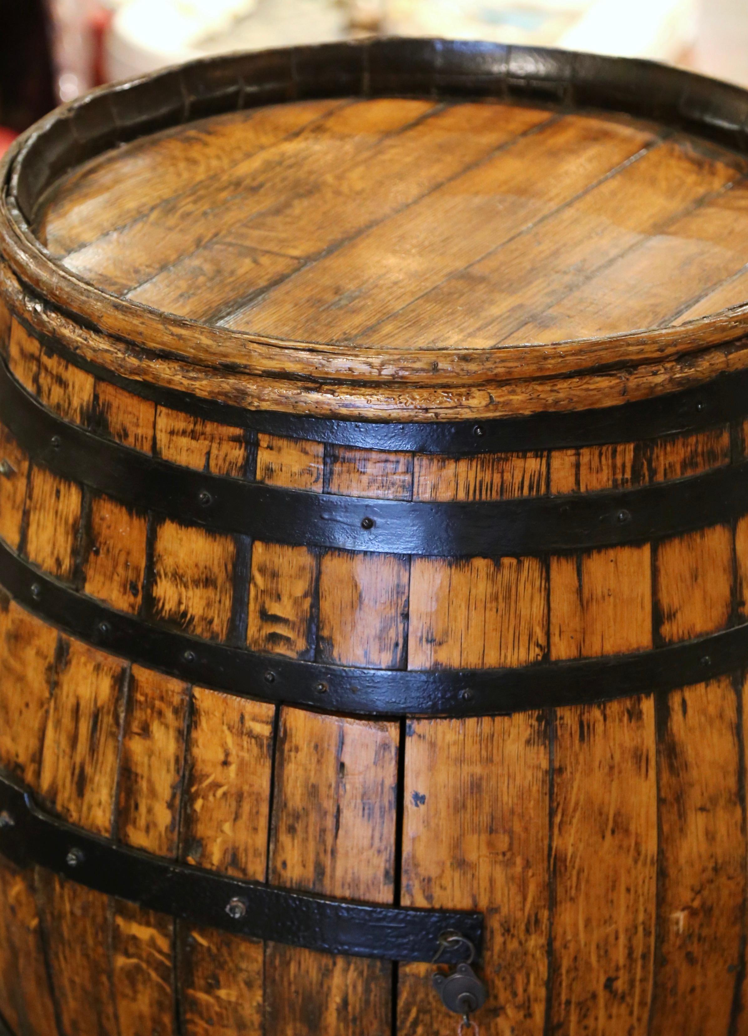 Rustic 19th Century French Oak Wine Barrel Converted to Bar For Sale