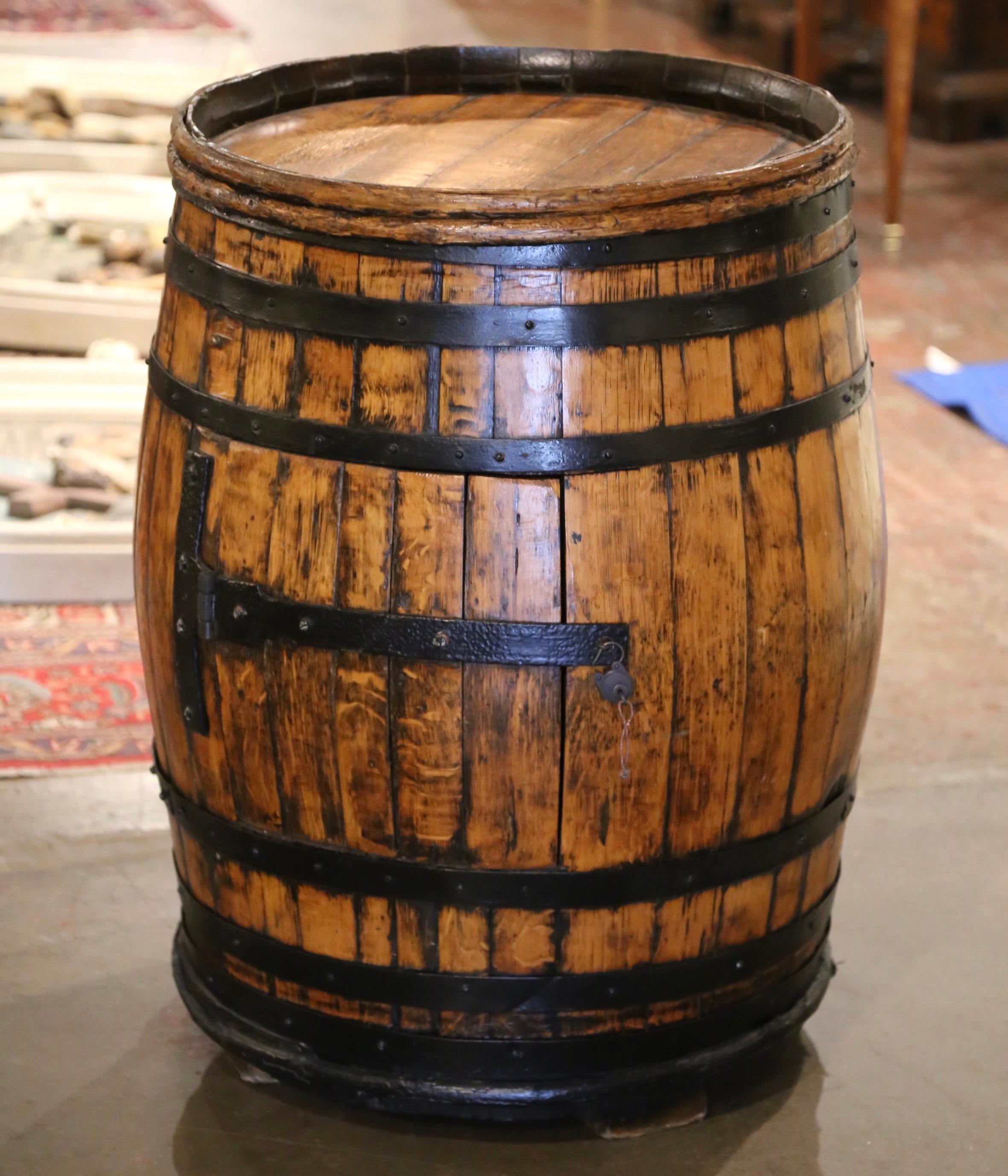 Hand-Crafted 19th Century French Oak Wine Barrel Converted to Bar For Sale