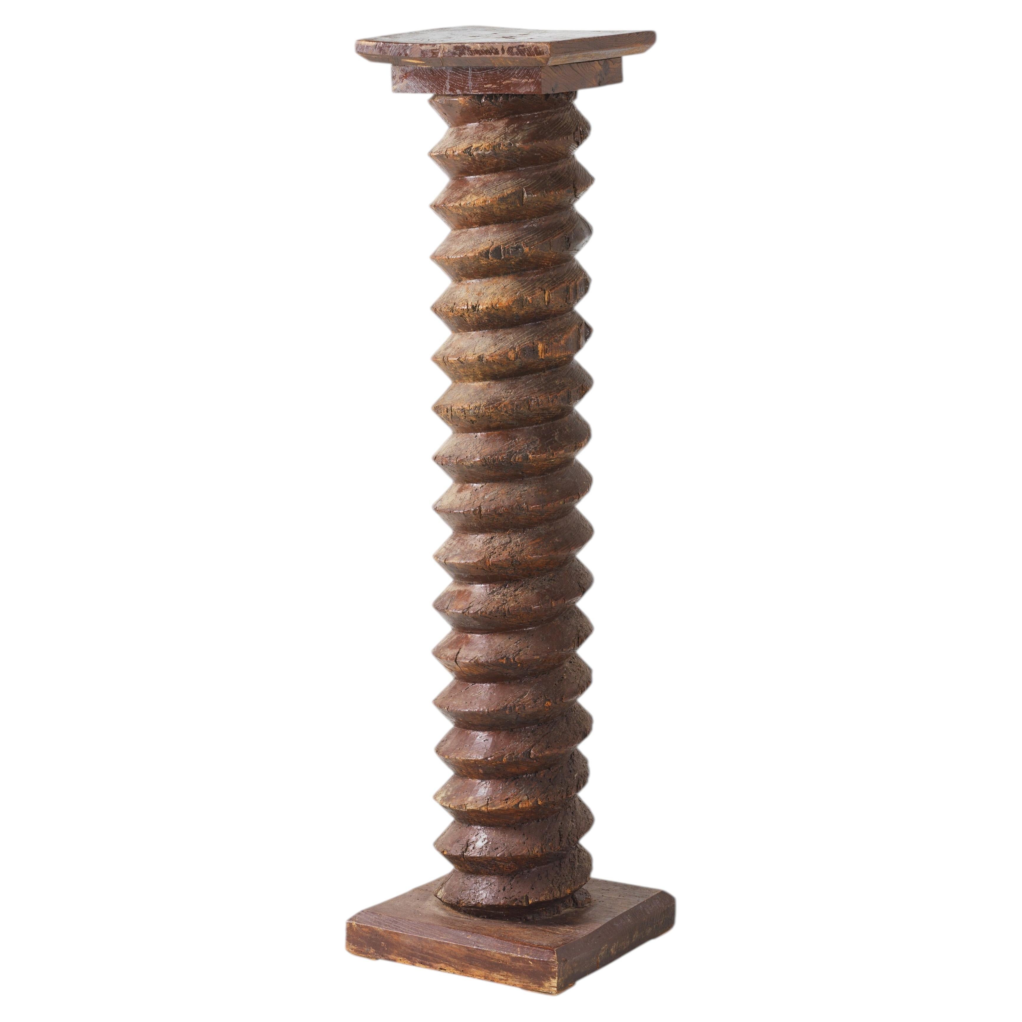 19th Century French Oak Wine Press Screw Sculpture on Custom Stand