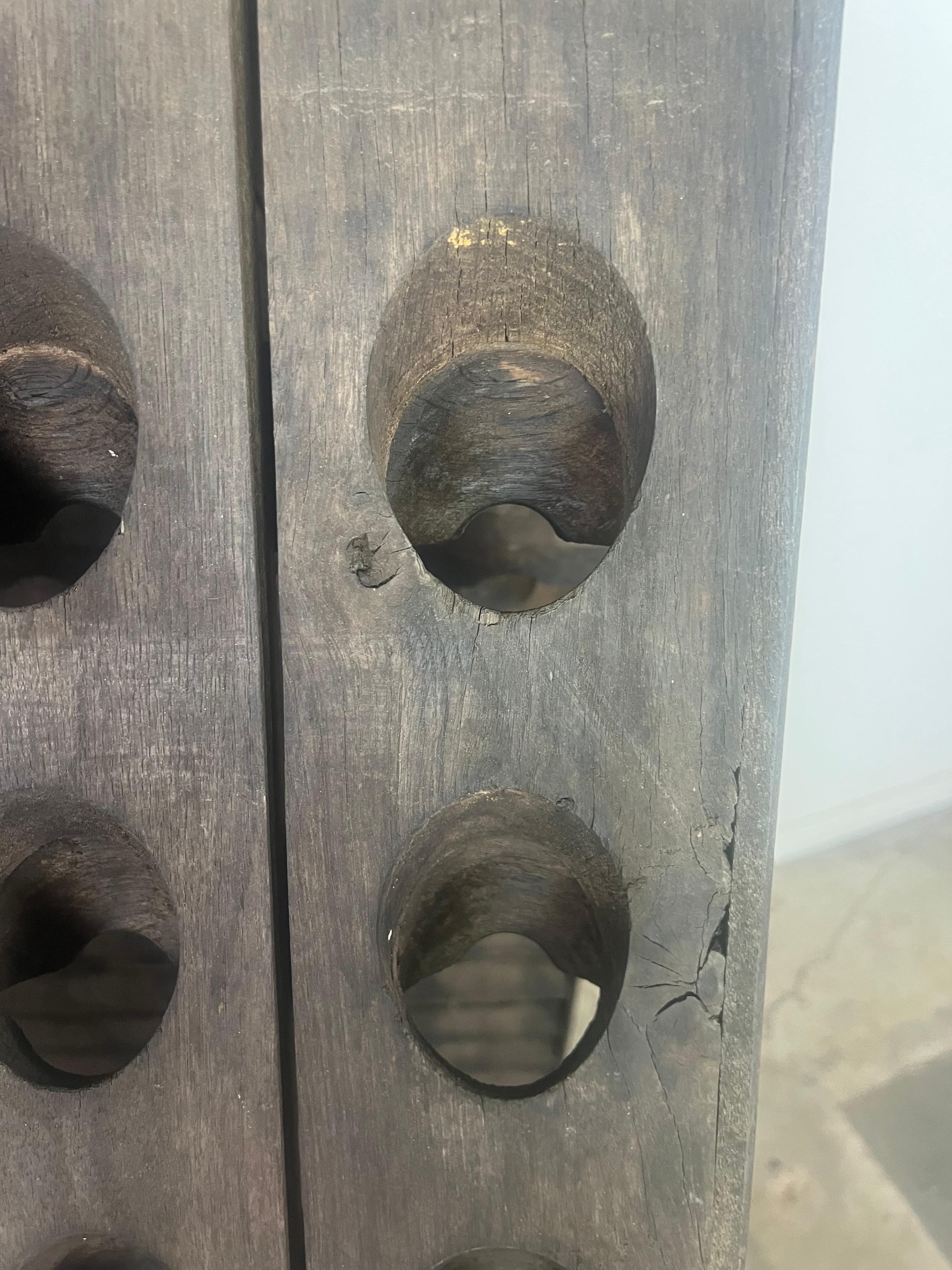 19th century French Oak Wine Rack In Distressed Condition For Sale In Los Angeles, CA