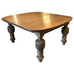19th Century French Oak Wood Adjustable Table with Carved Legs