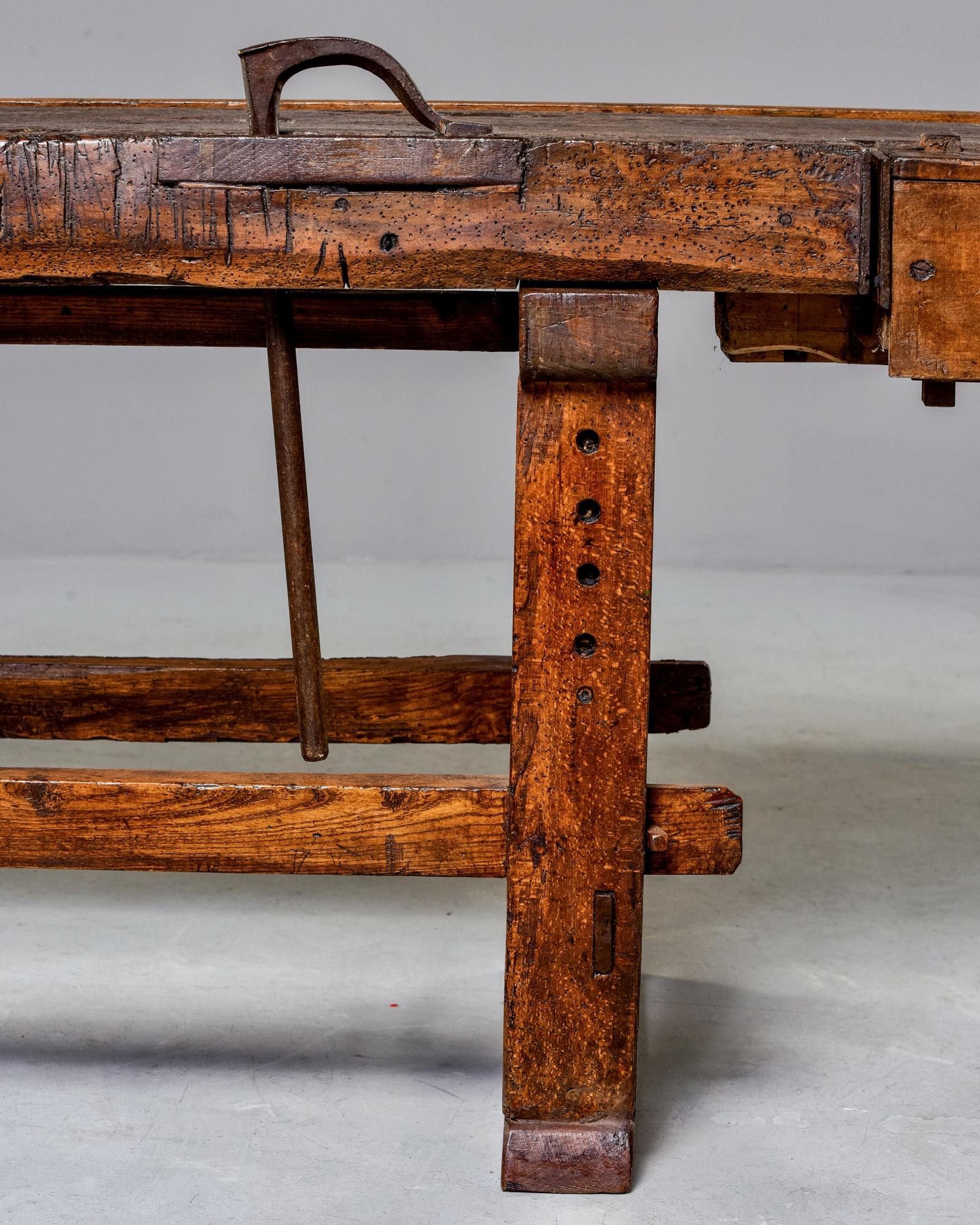 19th Century French Oak Work Bench with Vise 2