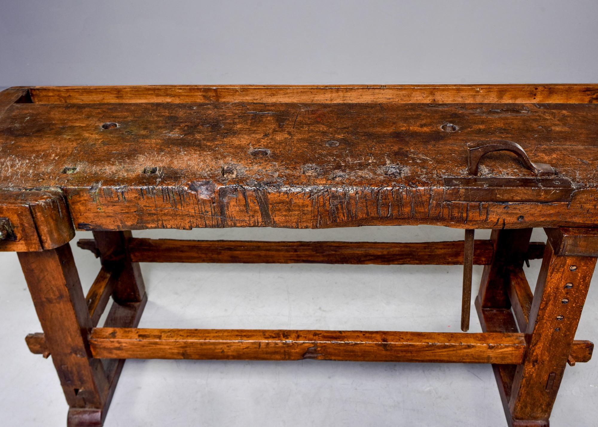 19th Century French Oak Work Bench with Vise 3