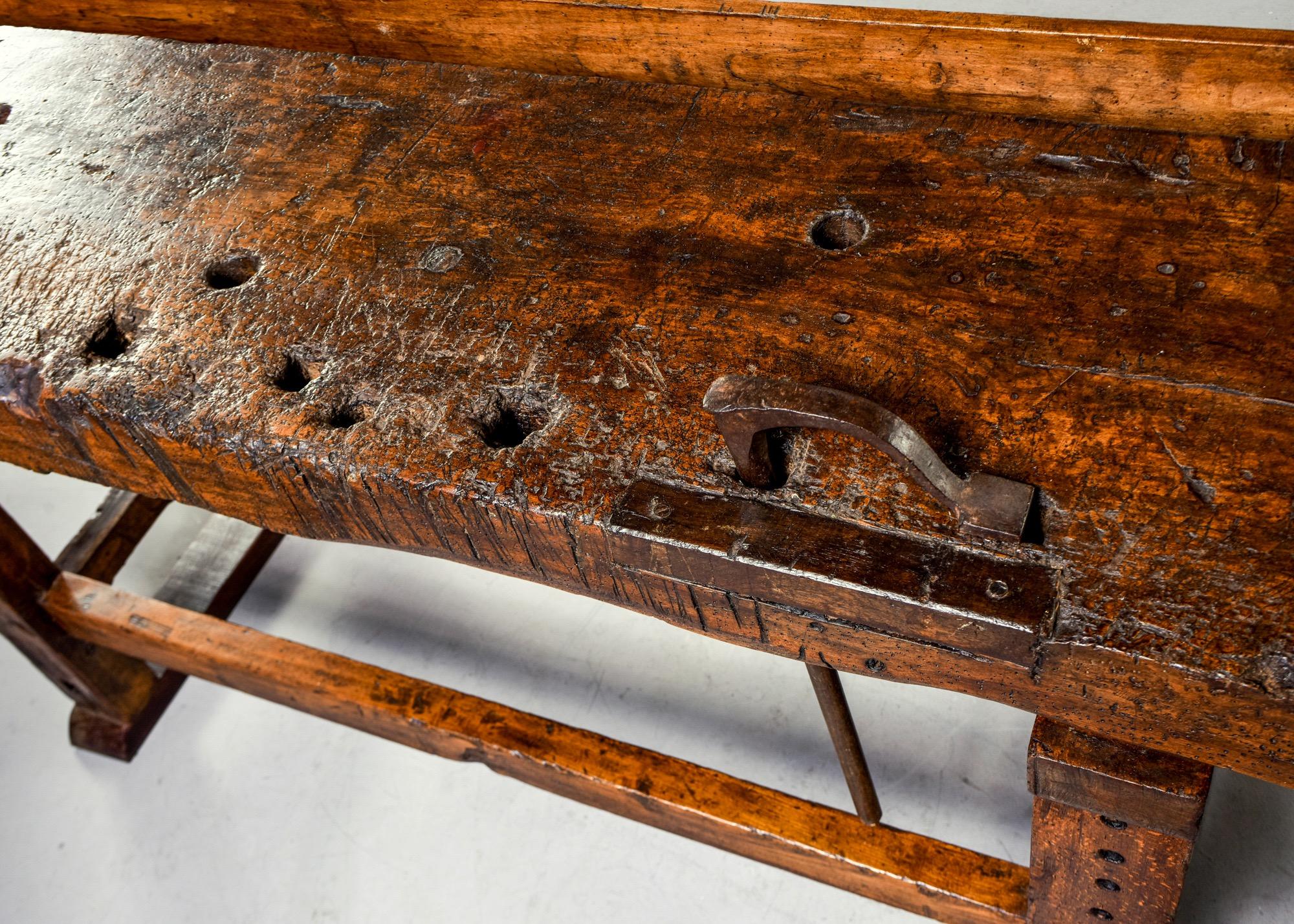 19th Century French Oak Work Bench with Vise 4