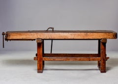 19th Century French Oak Work Bench with Vise
