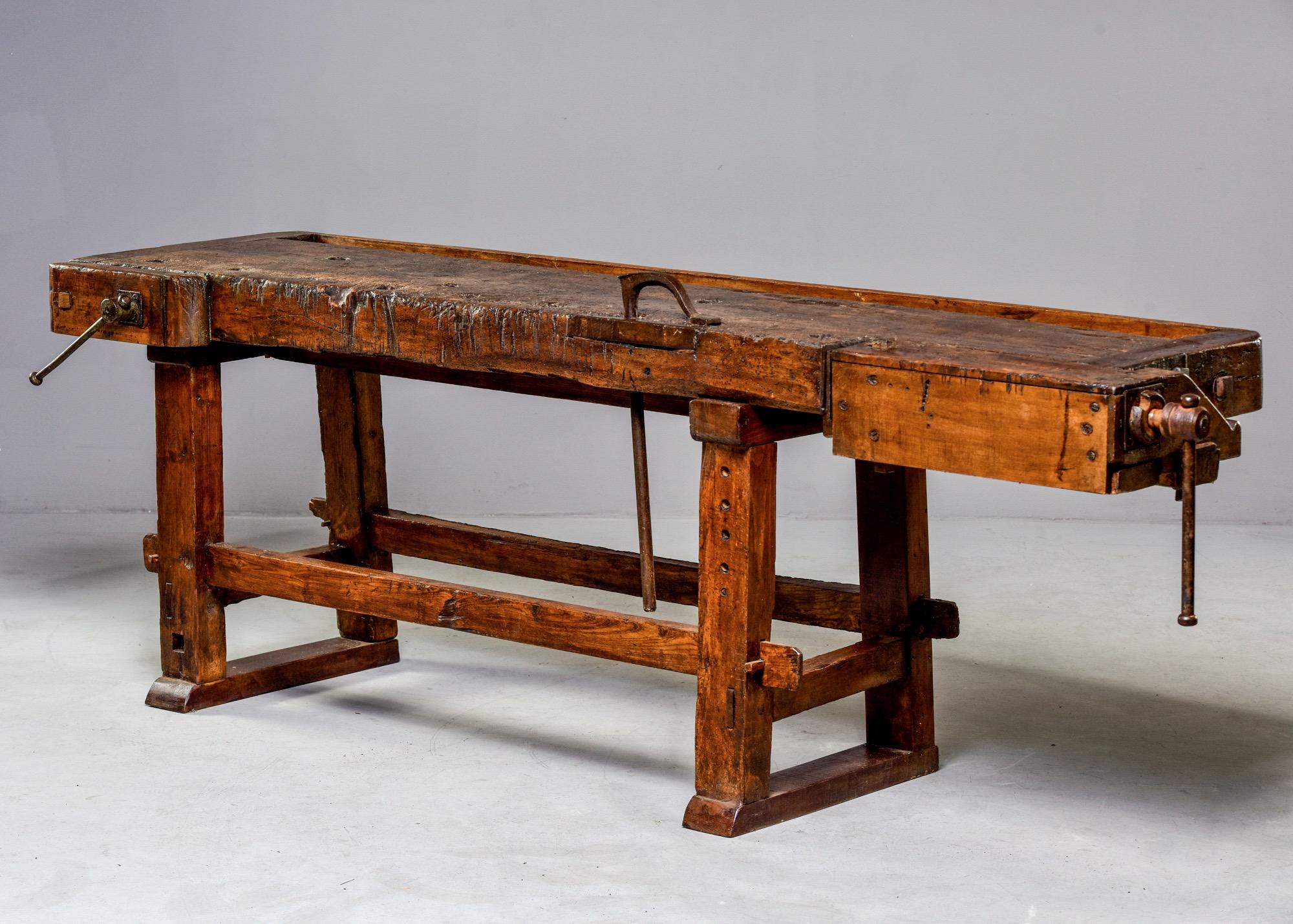 Industrial 19th Century French Oak Work Bench with Vise