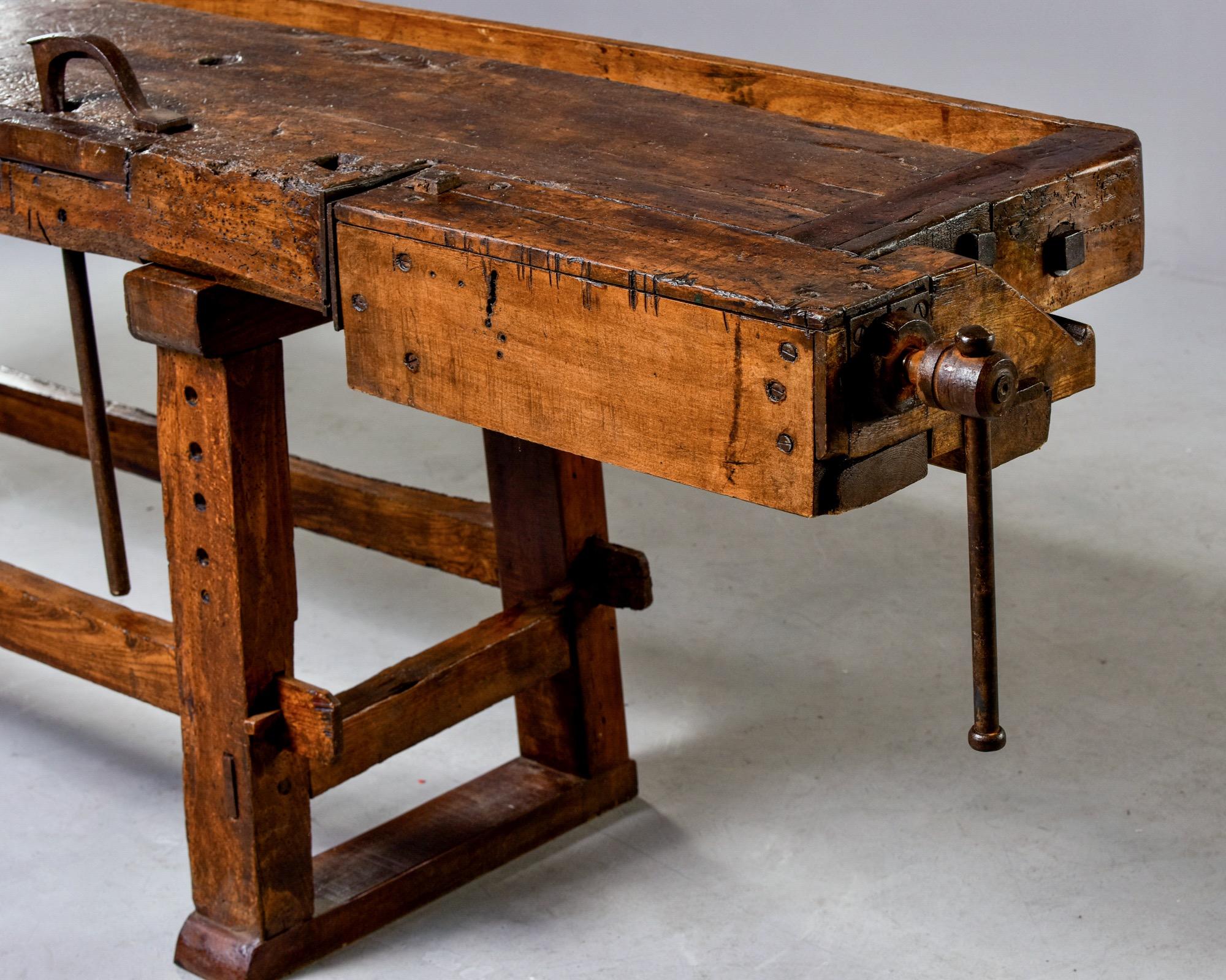 19th Century French Oak Work Bench with Vise 1