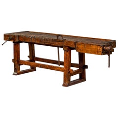 Used 19th Century French Oak Work Bench with Vise