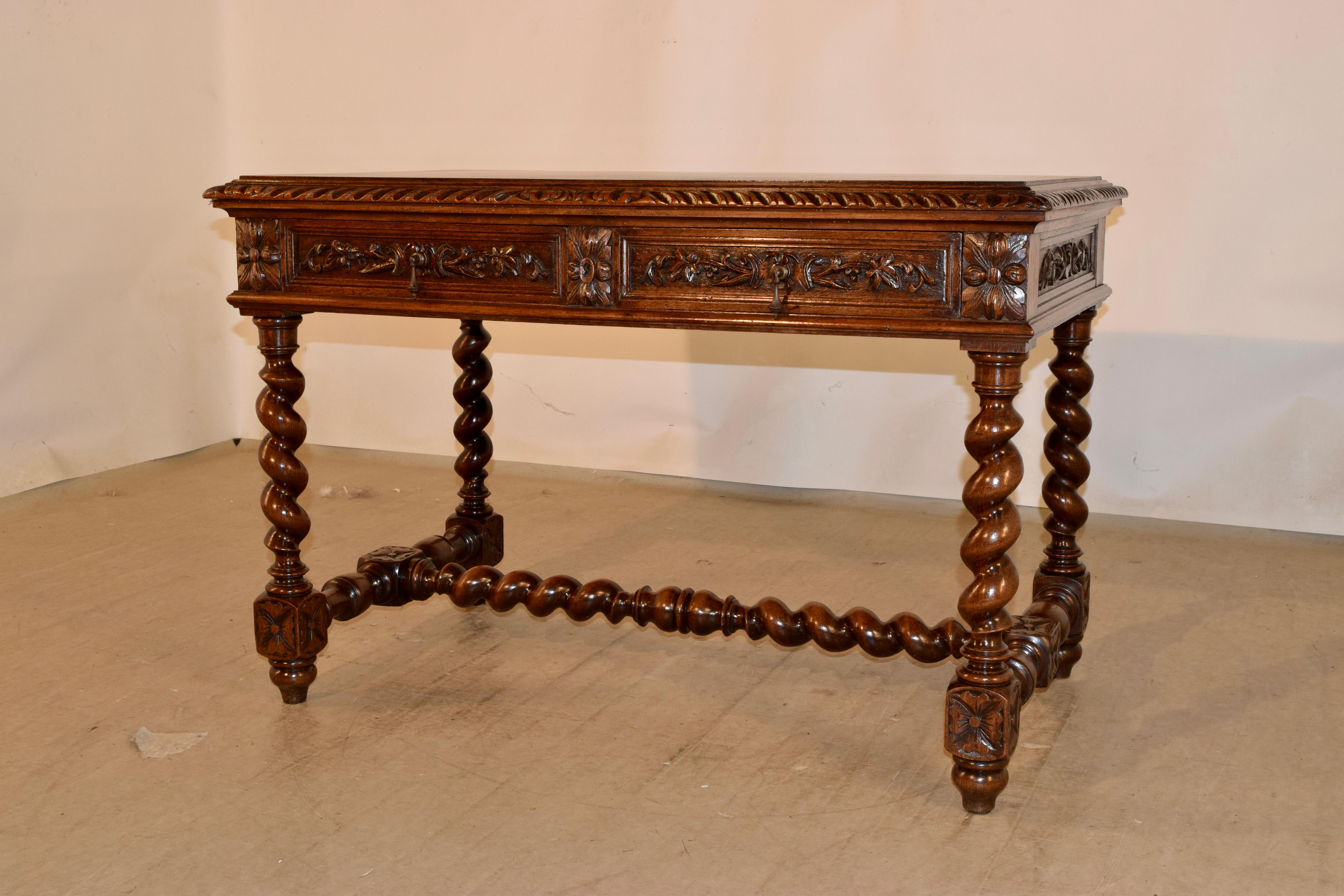 Hand-Carved 19th Century French Oak Writing Desk