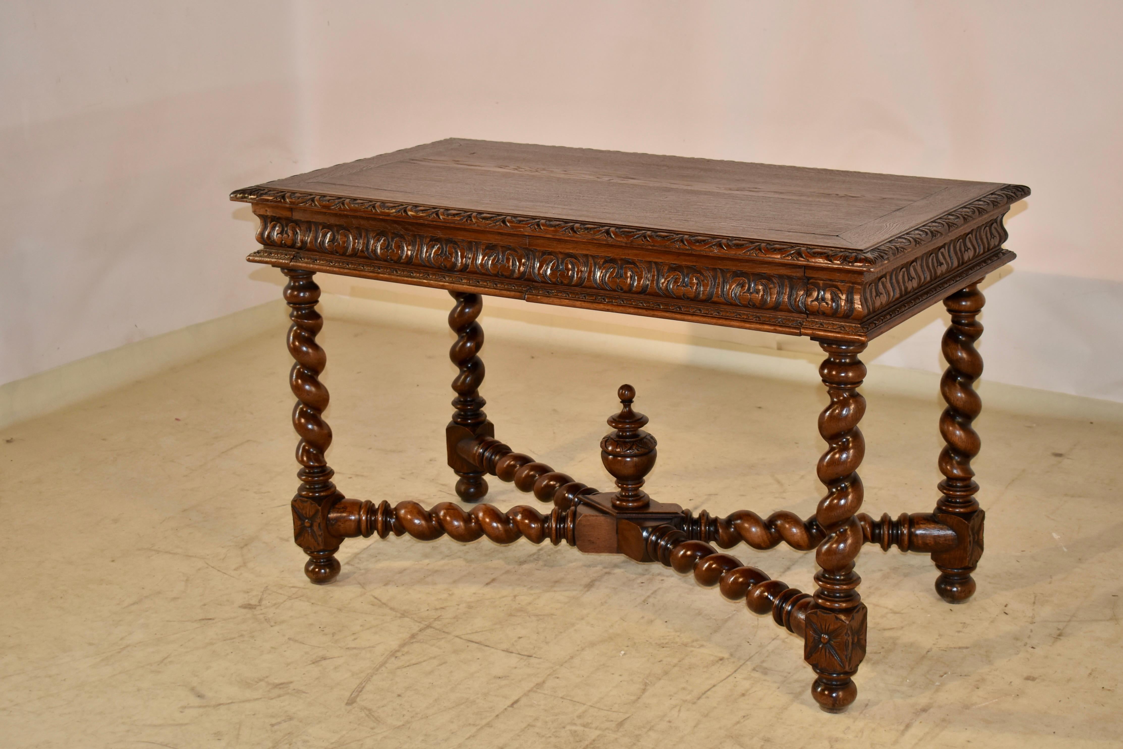 Hand-Carved 19th Century French Oak Writing Desk For Sale