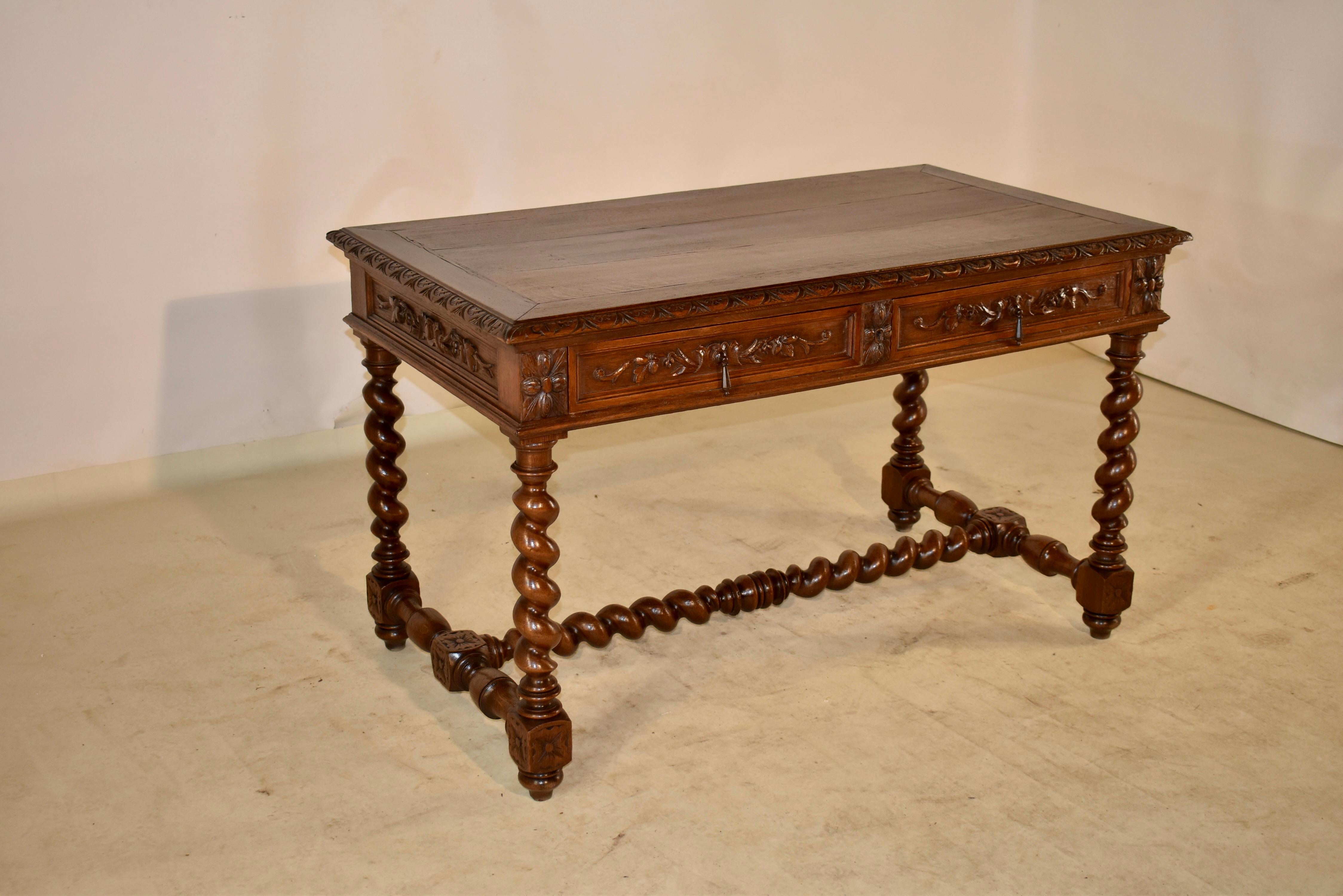 Hand-Carved 19th Century French Oak Writing Table For Sale