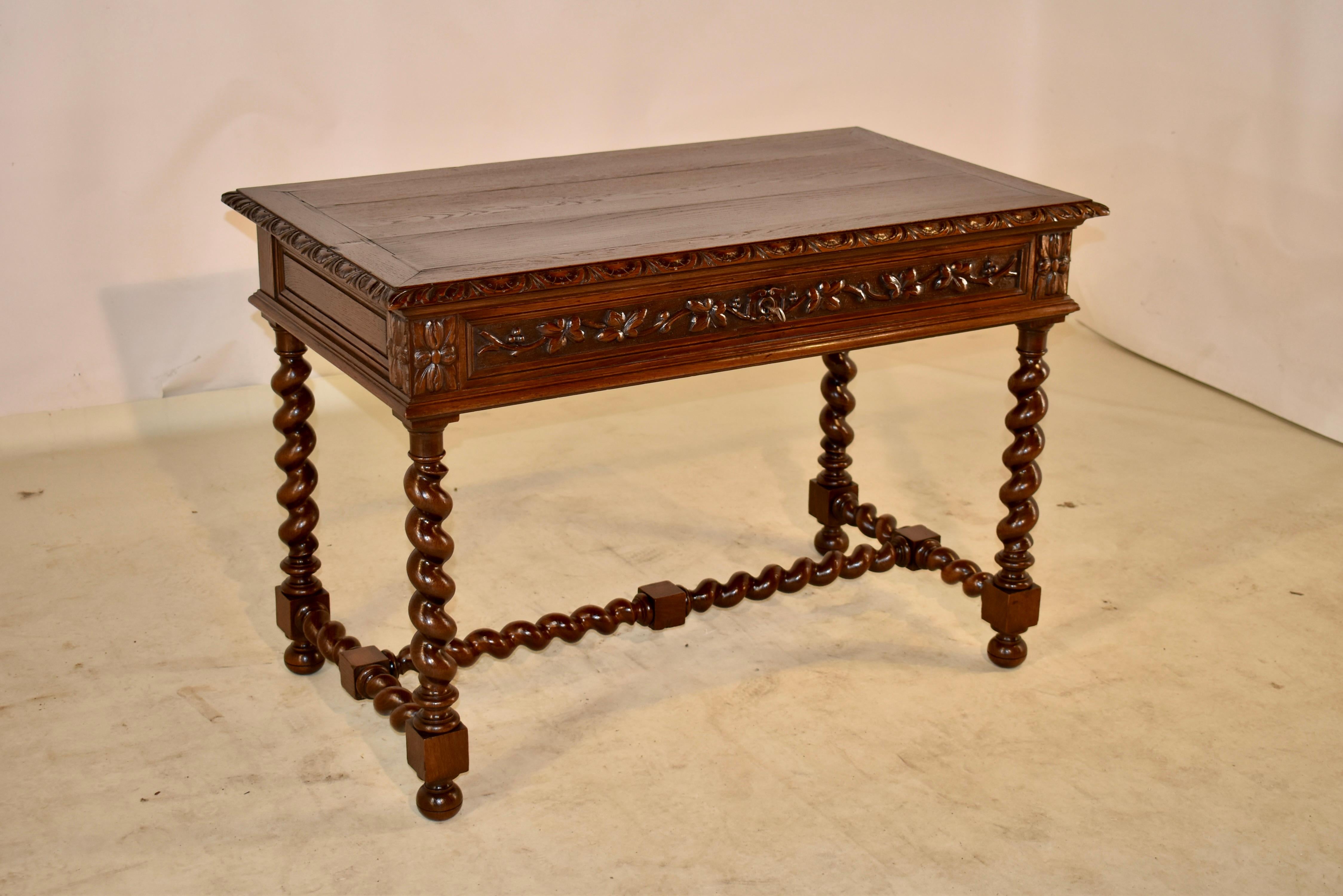 Hand-Carved 19th Century French Oak Writing Table