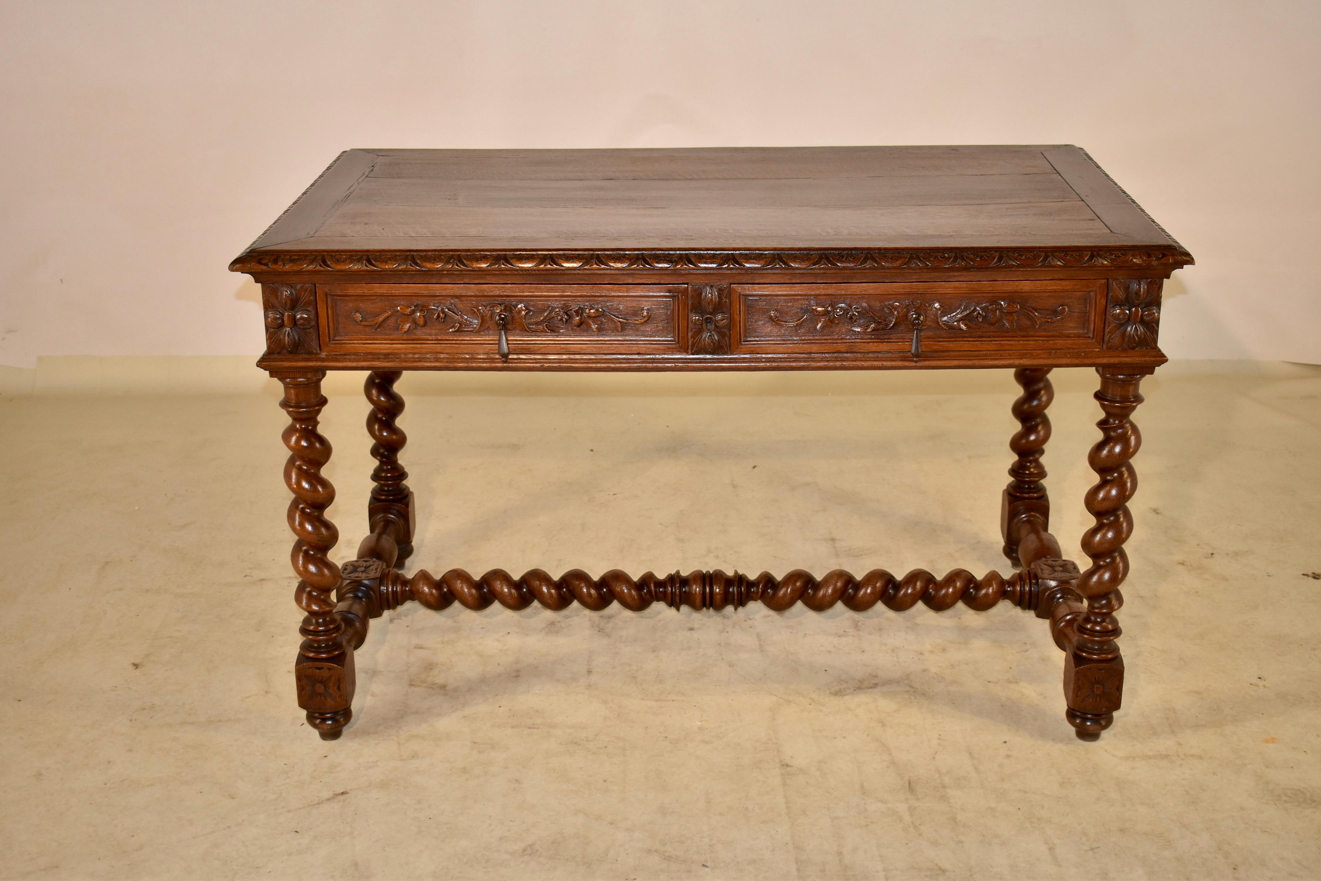 19th Century French Oak Writing Table In Good Condition For Sale In High Point, NC