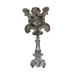19th Century French Oakwood Candle Holder - Antique Single Candle Stick