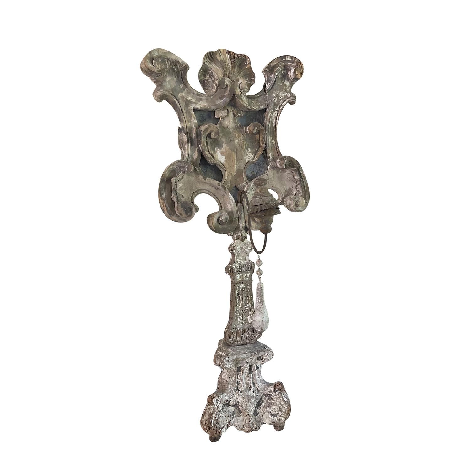 Hand-Carved 19th Century French Oakwood Candle Holder - Antique Single Candle Stick For Sale