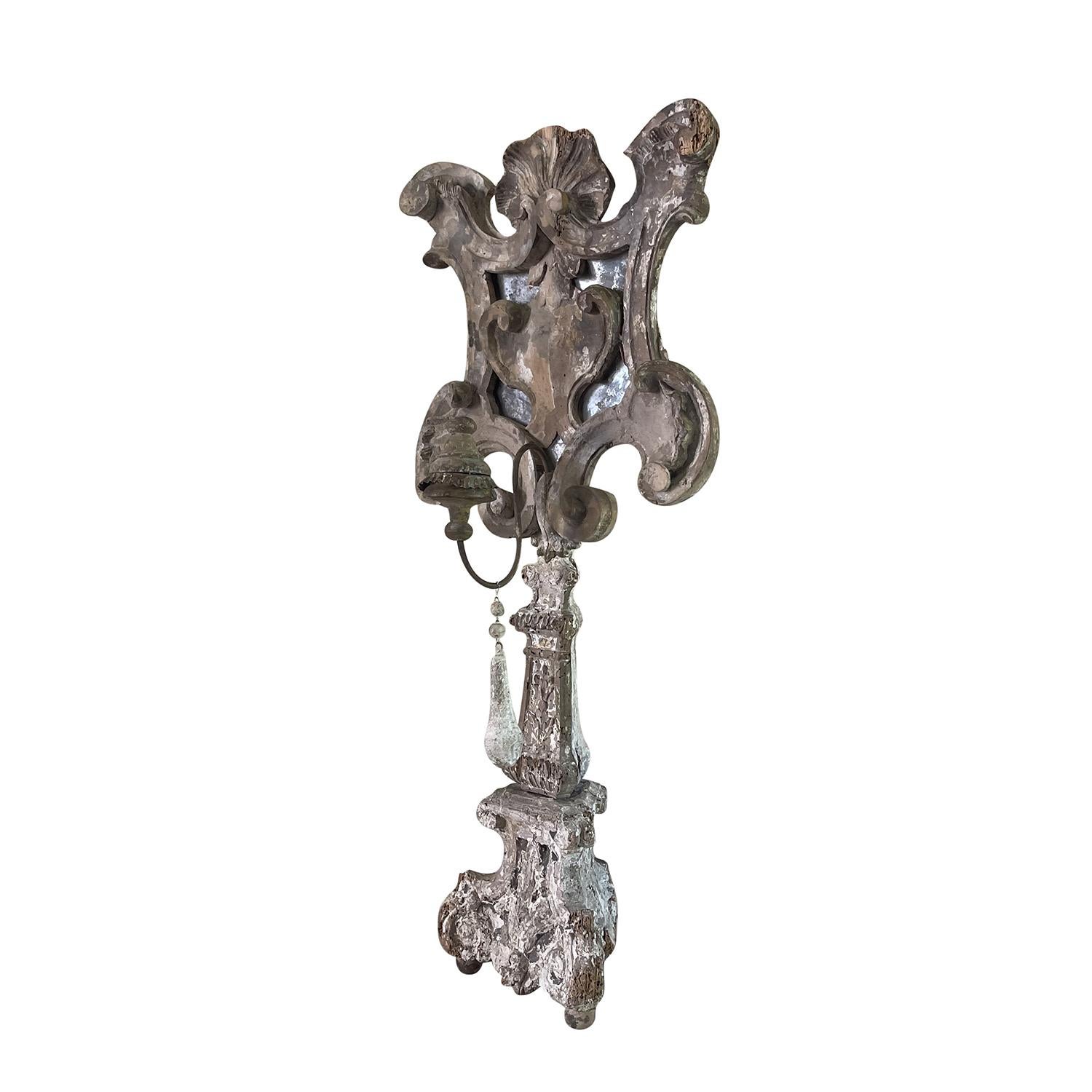 Mirror 19th Century French Oakwood Candle Holder - Antique Single Candle Stick For Sale
