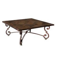 19th Century French Oakwood Versailles Table - Antique Square Iron Coffee Table