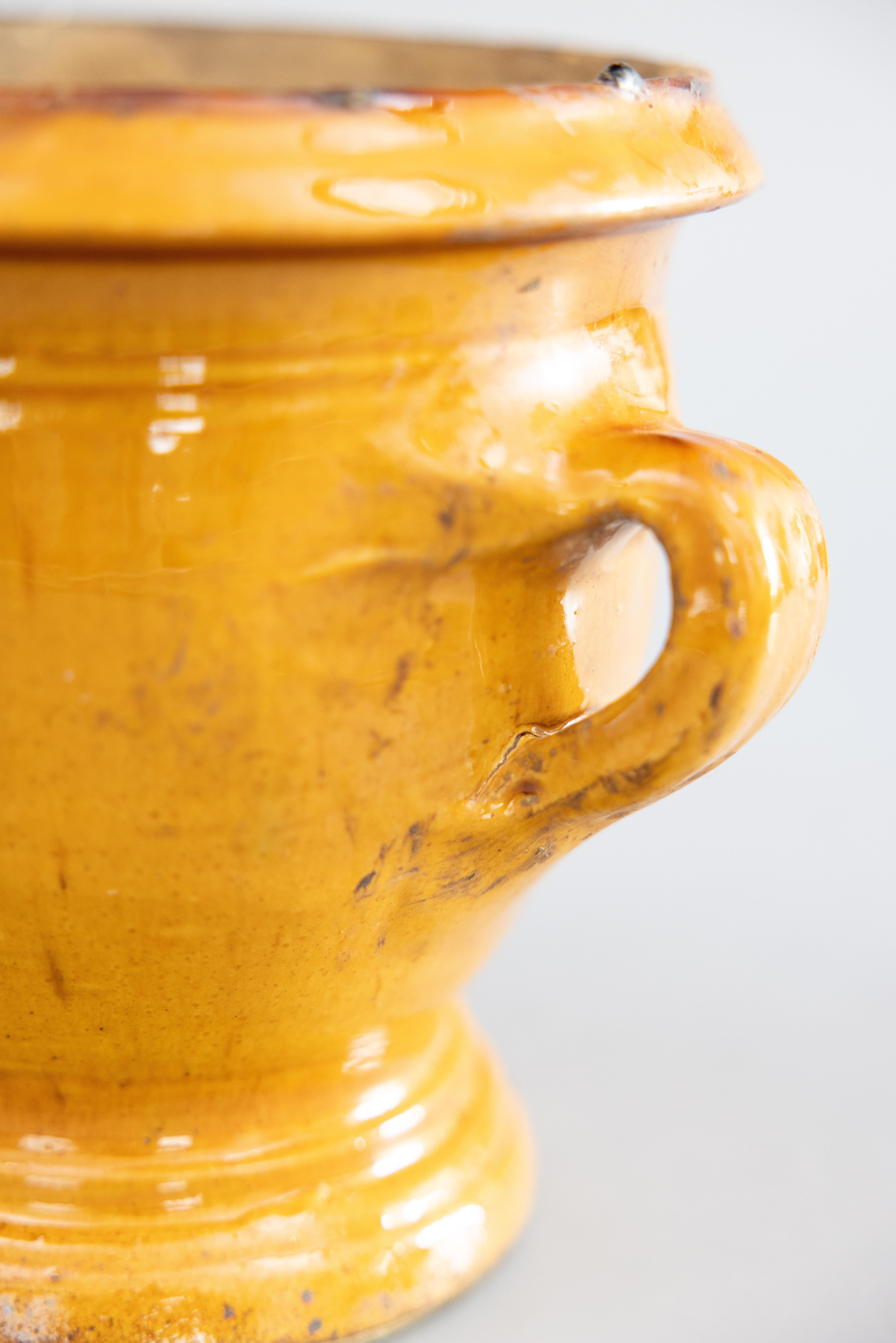 19th Century French Ocher Yellow Glazed Terracotta Planter Jardiniere Confit Pot 2