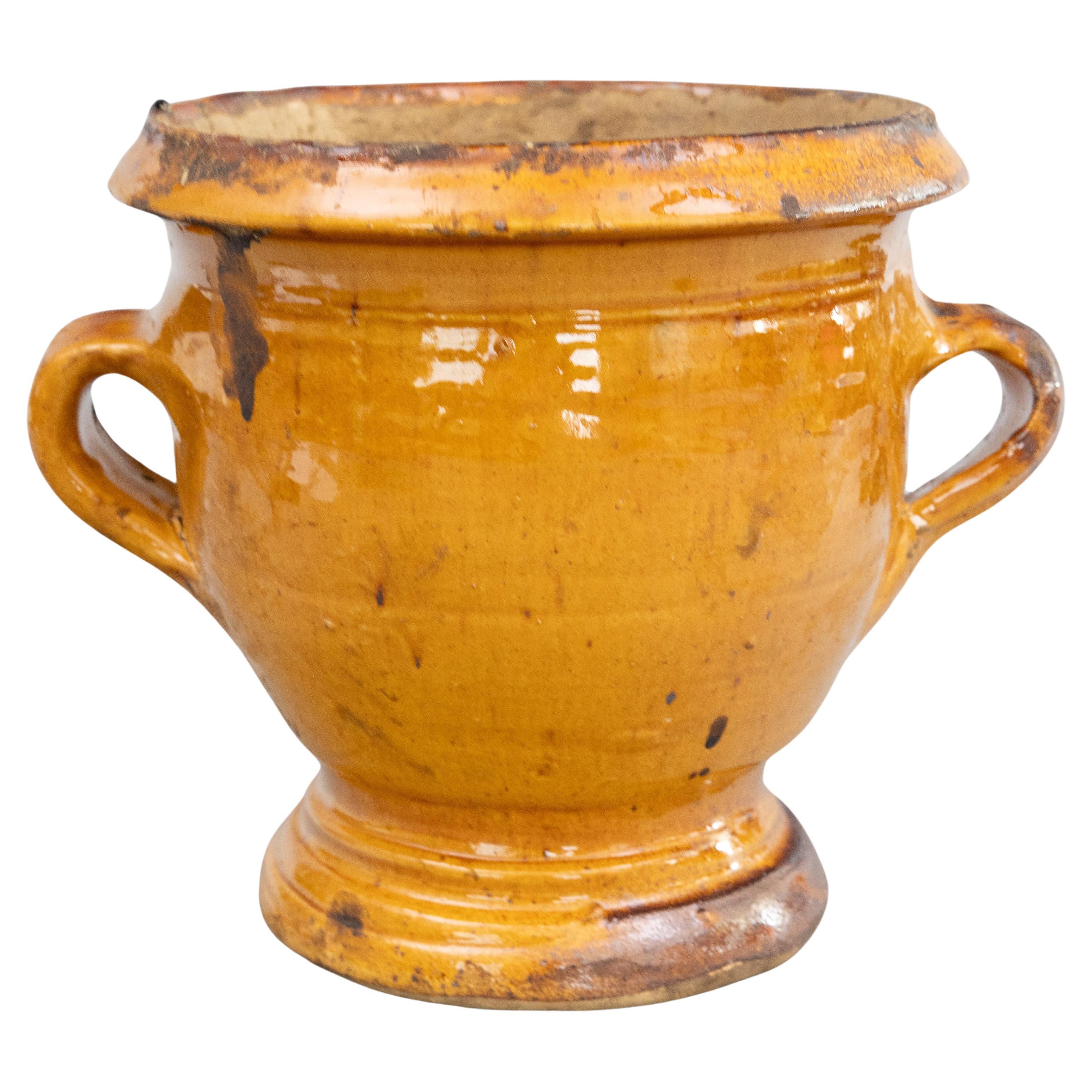 19th Century French Ocher Yellow Glazed Terracotta Planter Jardiniere Confit Pot